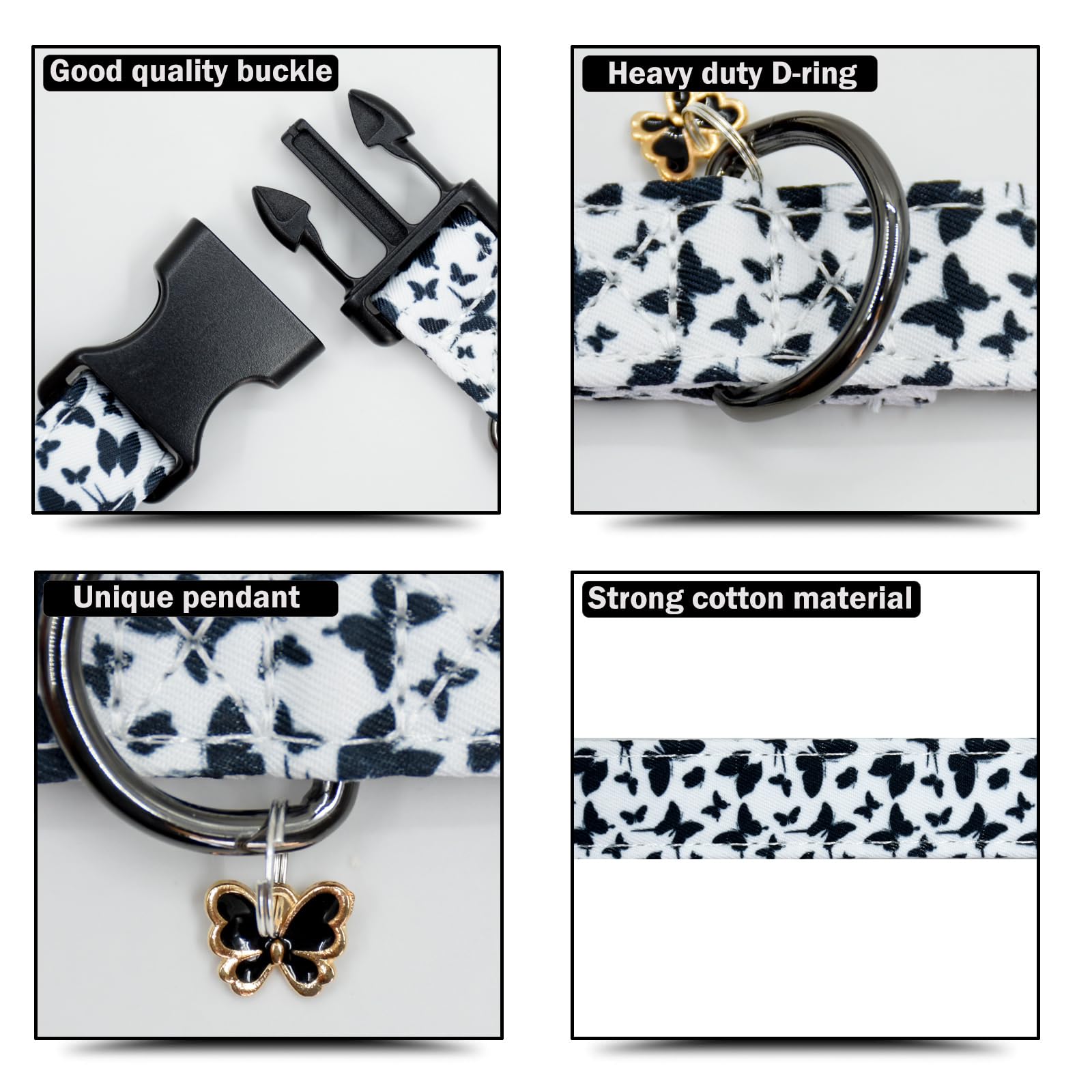 Flower Patterns Dog Collar With Accessories, Soft Cotton Dog Collars For Small Medium Large Female And Male Dogs(Butterfly S)