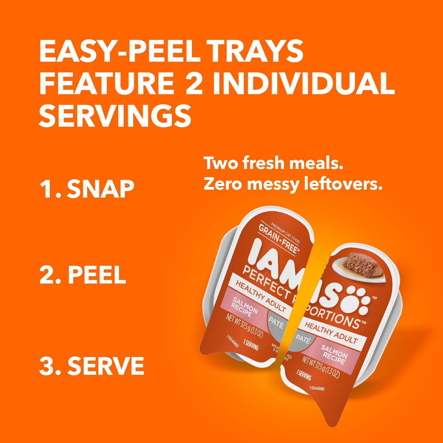 IAMS Perfect Portions Healthy Adult Grain Free Wet Cat Food Pat  , Salmon Recipe, 2.6 oz. Easy Peel Twin-Pack Trays (24 Count, 4