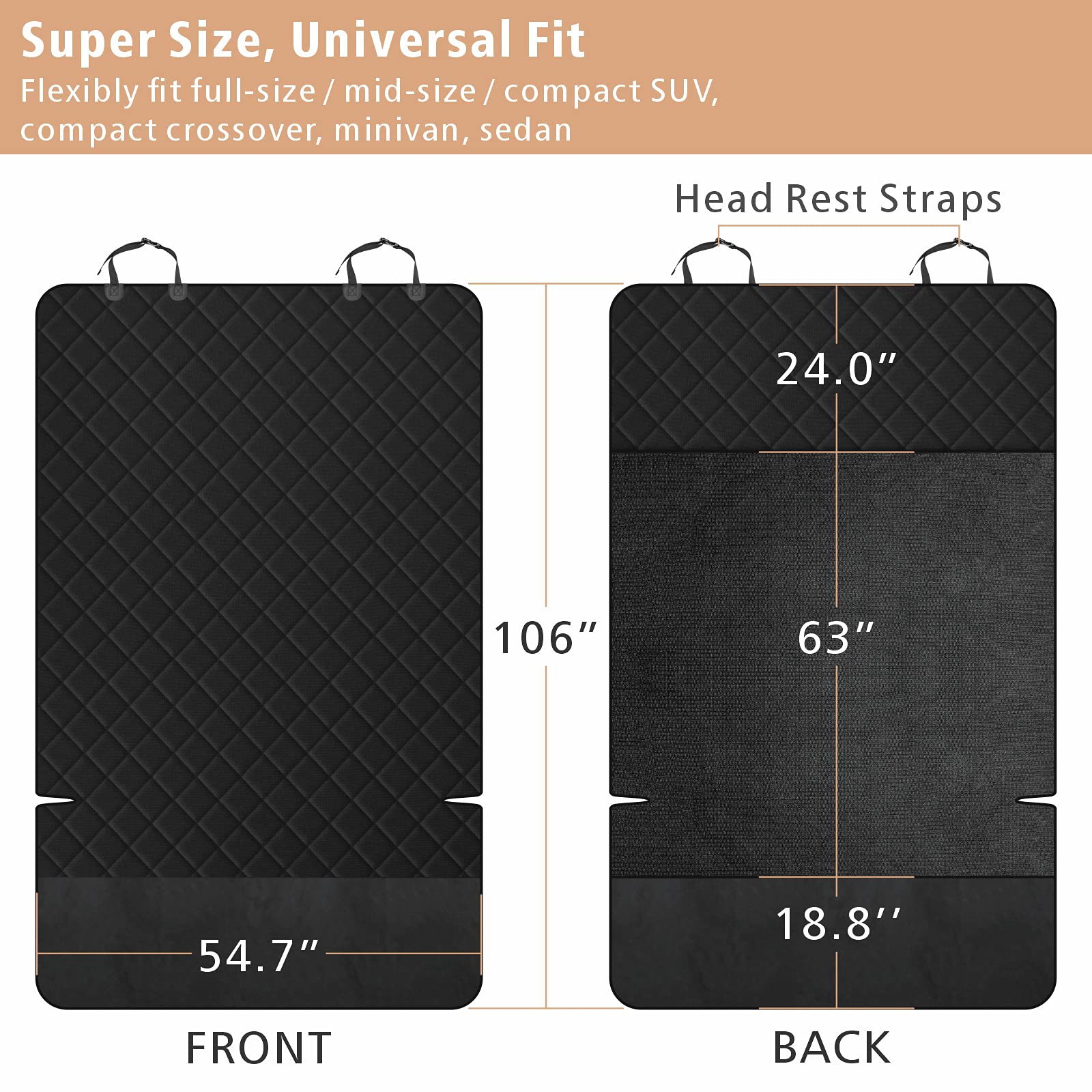 F-Color Suv Cargo Liner For Dogs, Upgraded Extra Large Water Resistant Pet Cargo Cover Dog Seat Cover Mat For Suvs With Bumper Flap Protector, Non-Slip, Wear-Proof, Universal Fit, Black