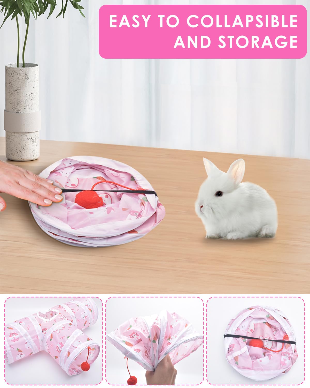 Bissap Rabbit Tunnel, 9.8' Collapsible Bunny Tunnel And Tube 3 Ways Pet Hideout With 1 Play Ball For Indoor Kittens Dwarf Rabbi