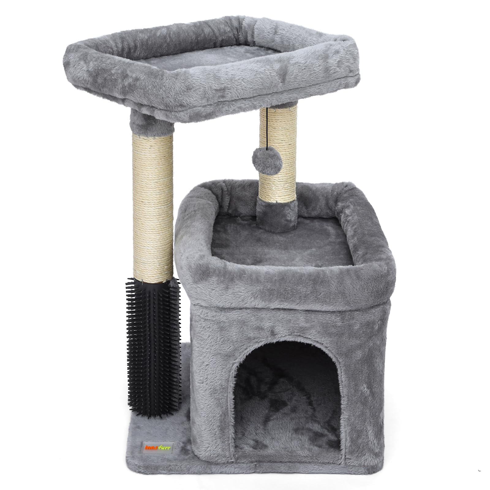Innsfurr Small Cat Tree With Scratching Post Indoor, Cat Trees For Indoor, Cat Tower With Condo, Plush Cozy Perch, Massage Brush