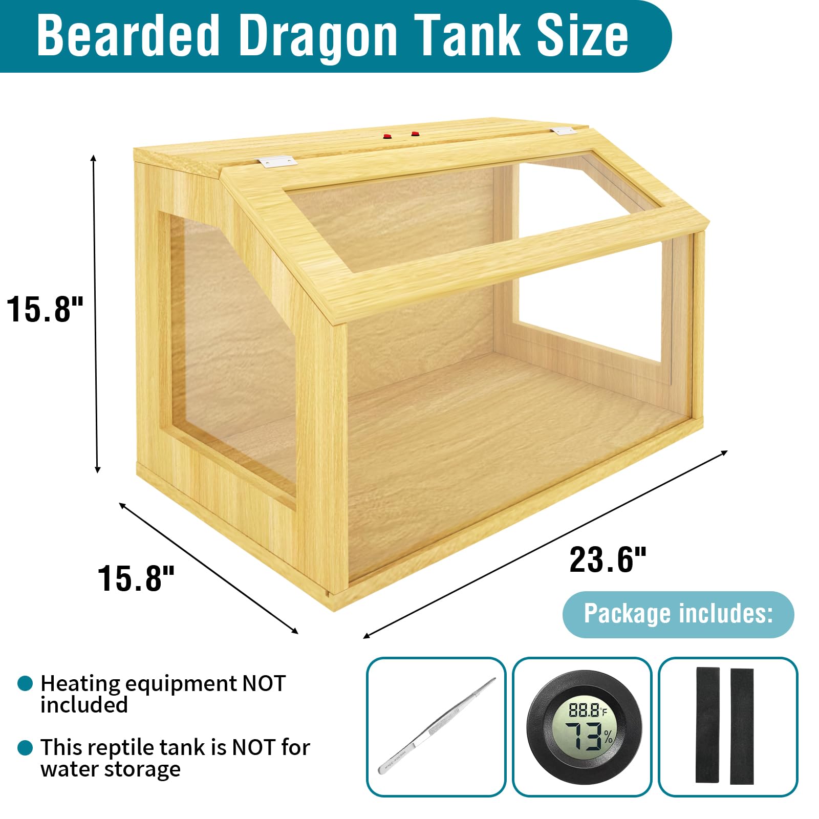 25 Gallon Reptile Tank, Wooden Bearded Dragon Terrarium Tank With Top Ventilation, Large Reptile Enclosure For Snake, Lizard, An