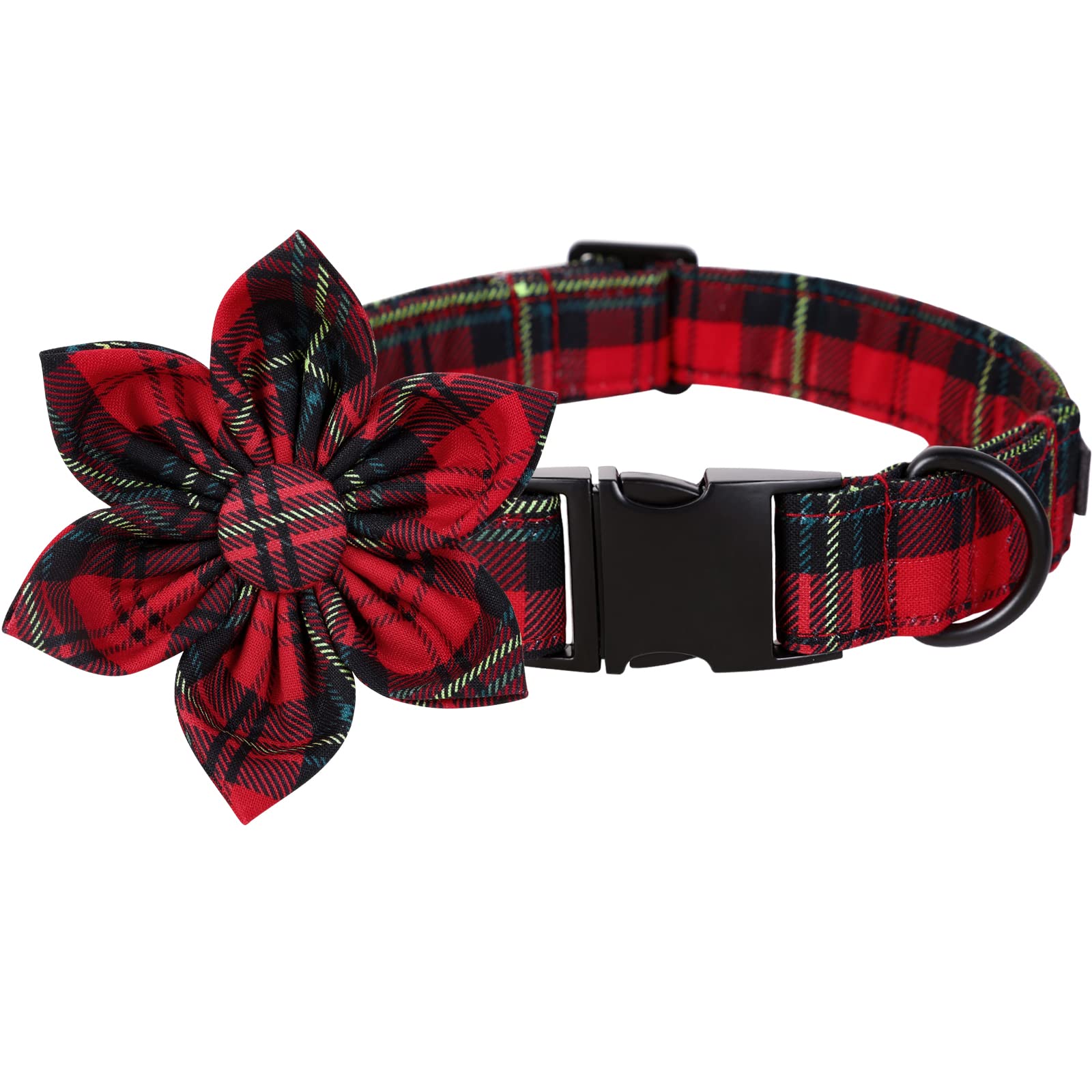Lionet Paws Christmas Dog Collar With Flower, Dog Flower Collar With Metal Buckle For Dogs, Adjustable Comfortable Dog Collar Girl Gift, M, Neck 13.5-22 In