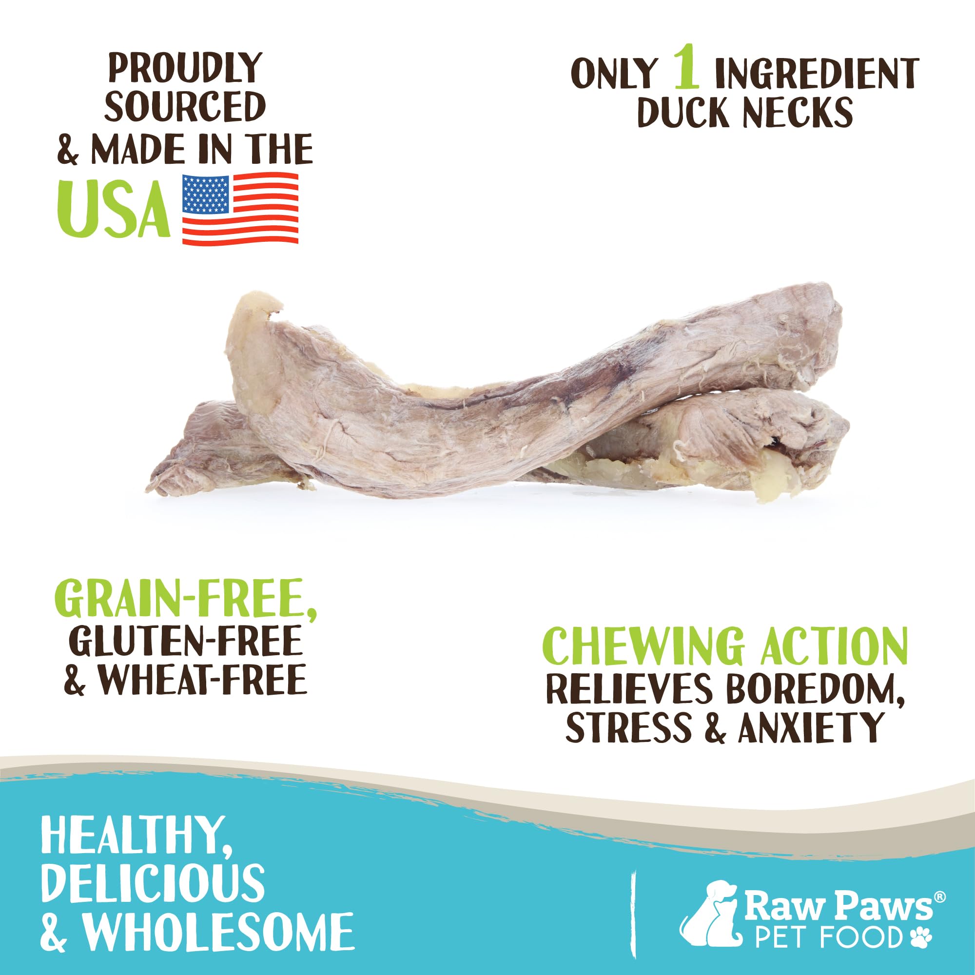 Raw Paws Freeze Dried Duck Necks for Dogs, 5-oz - Made in USA - All Natural Duck Dog Treats - Single Ingredient