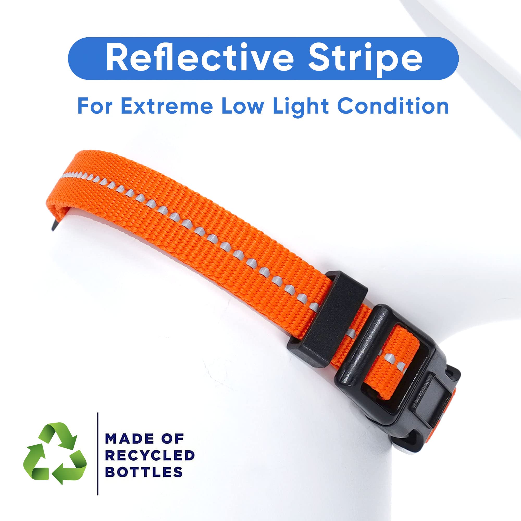 Pawtitas Recycled Dog Collar With Reflective Stitched Puppy Collar Made From Plastic Bottles Collected From Oceans Small Orange