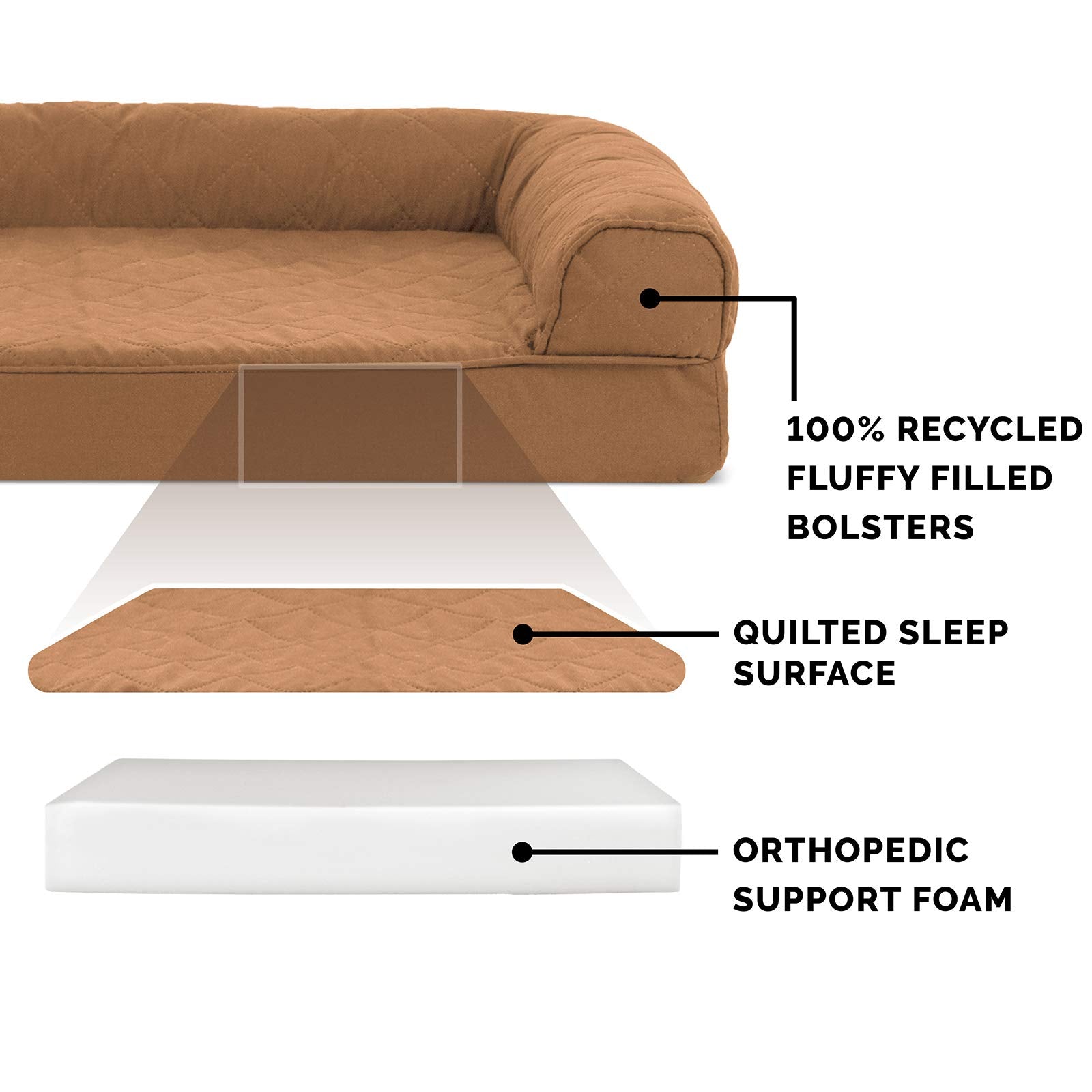 Furhaven Orthopedic Dog Bed For Large Dogs W/ Removable Bolsters & Washable Cover, For Dogs Up To 125 Lbs - Quilted Sofa - Toasted Brown, Jumbo Plus/Xxl