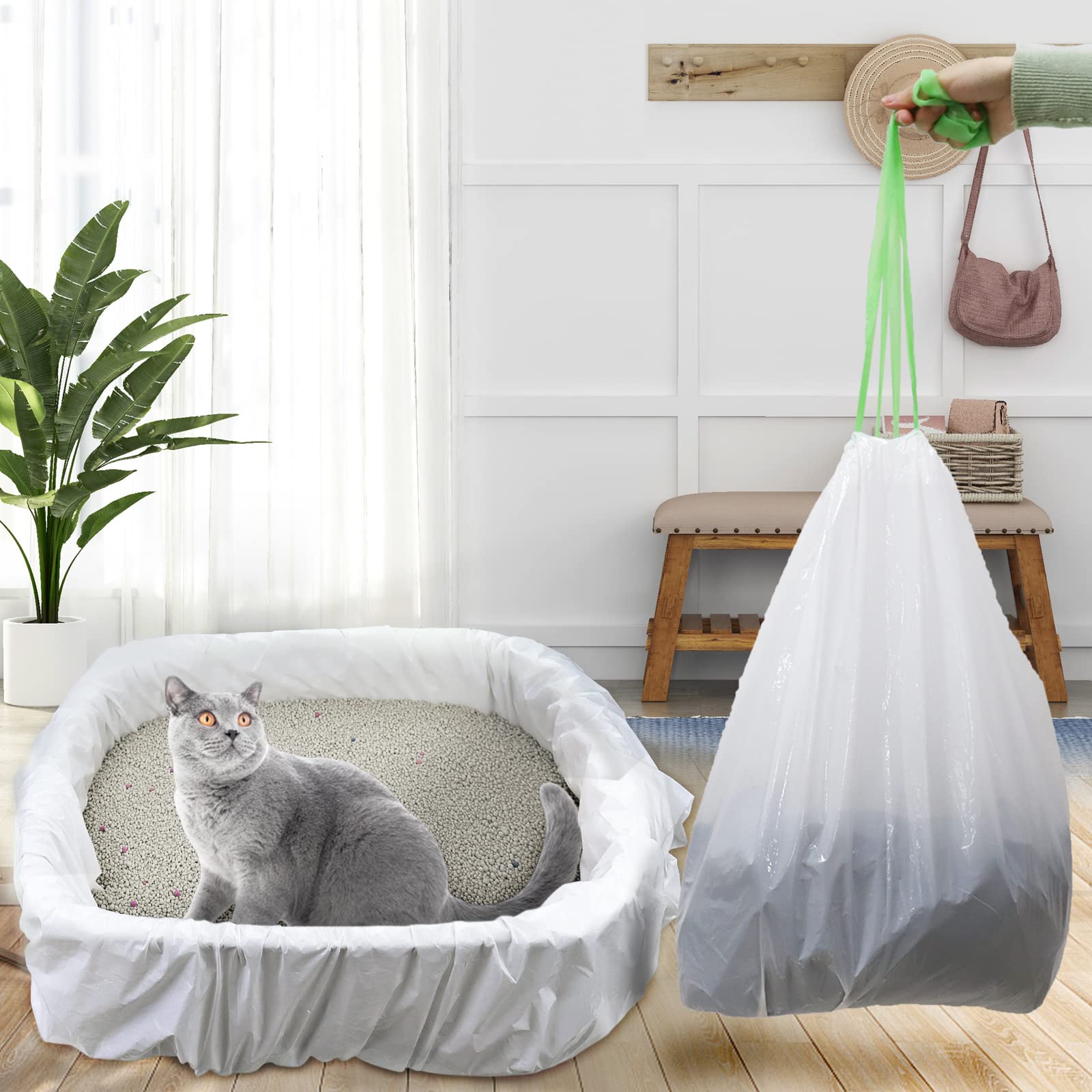 Sifting Cat Litter Box Liners Bags with Holes-Drawstring Scratch Resistant Waste (1, S (31  18inch))