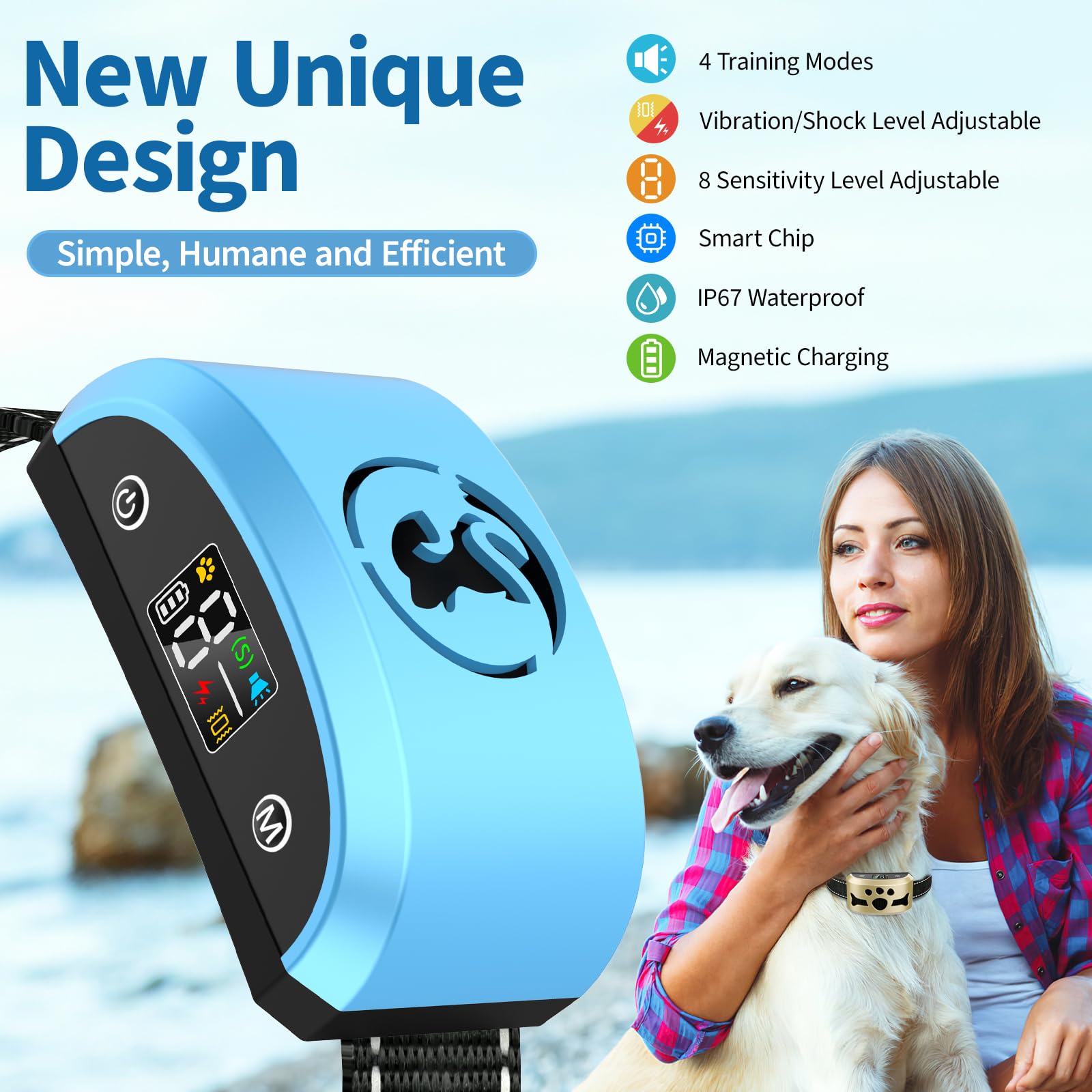 Dog Bark Collar,Bxq Bark Collar For Large Dog With 4 Training Modes And 8 Sensitivity, Rechargeable Humane Barking Collar With 8