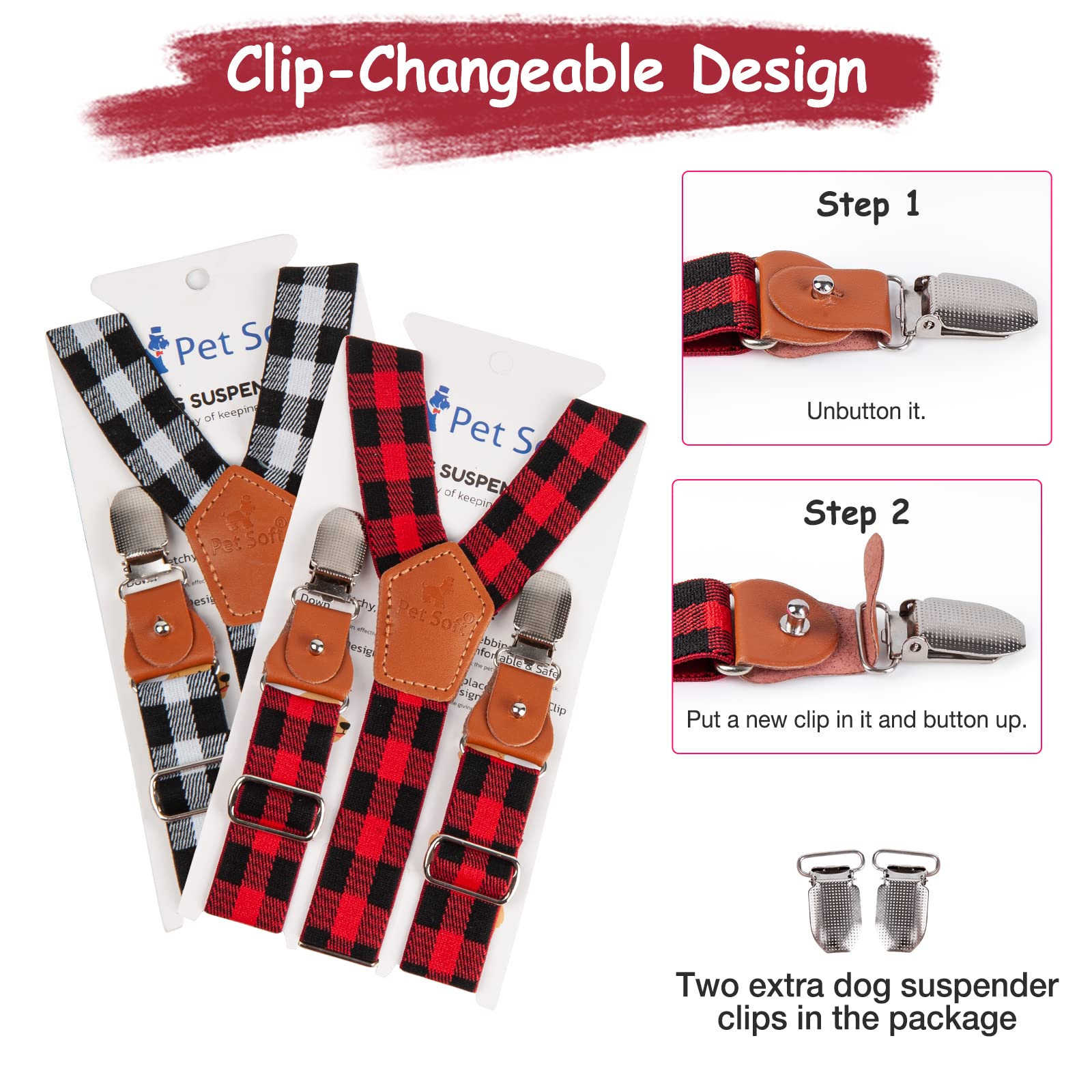 Pet Soft Dog Suspenders 2 Pieces Female Dog Diaper Suspenders For Dogs Diaper Keeper Suspender For Dog Skirt, Dog Dress (Plaid, Xs/S)