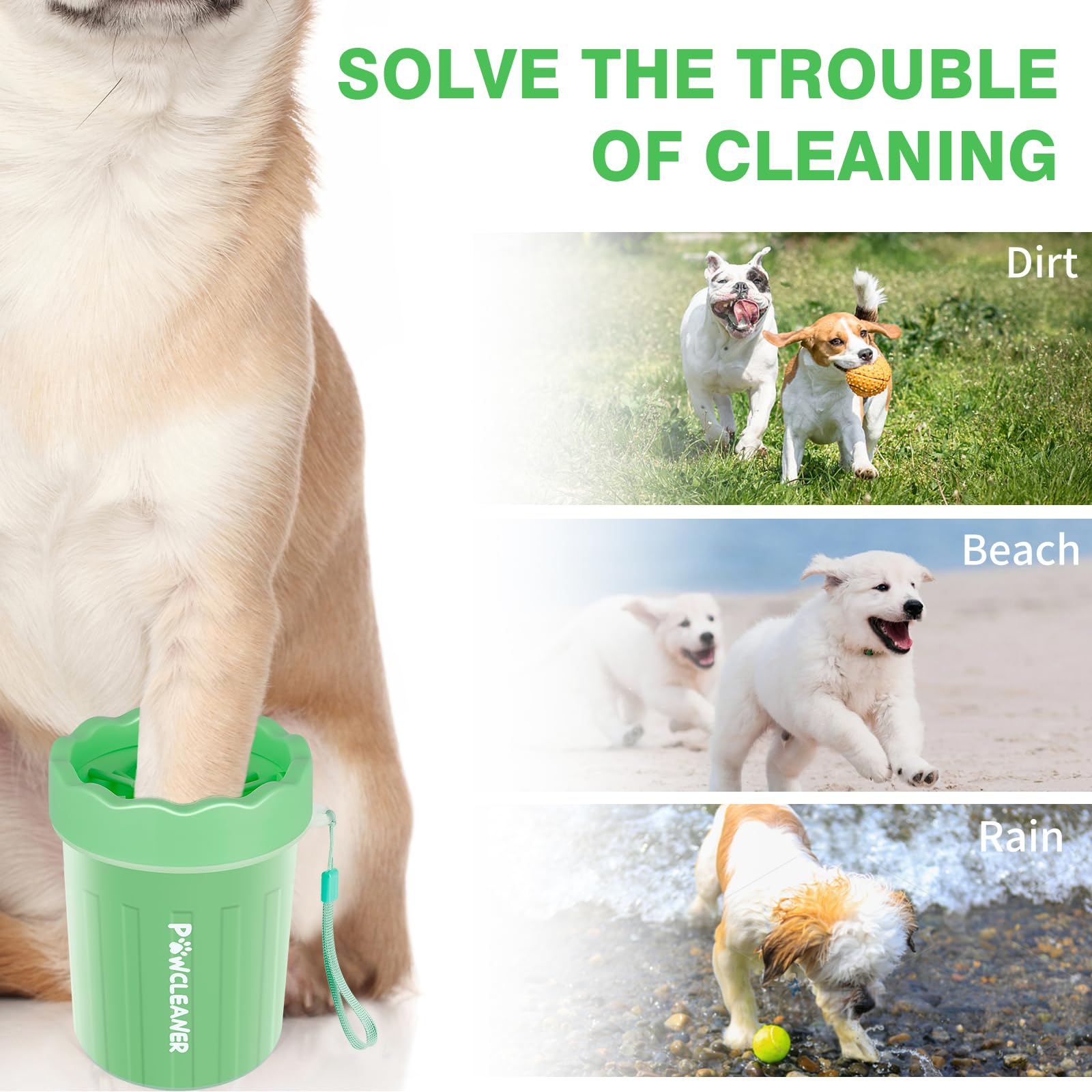 Dog Paw Cleaner For Dogs, (With 3Pcs Absorbent Towels & Adjustable Bath Brush) Dog Paw Washer, Pet Foot Cleaner (Light Green, Sm