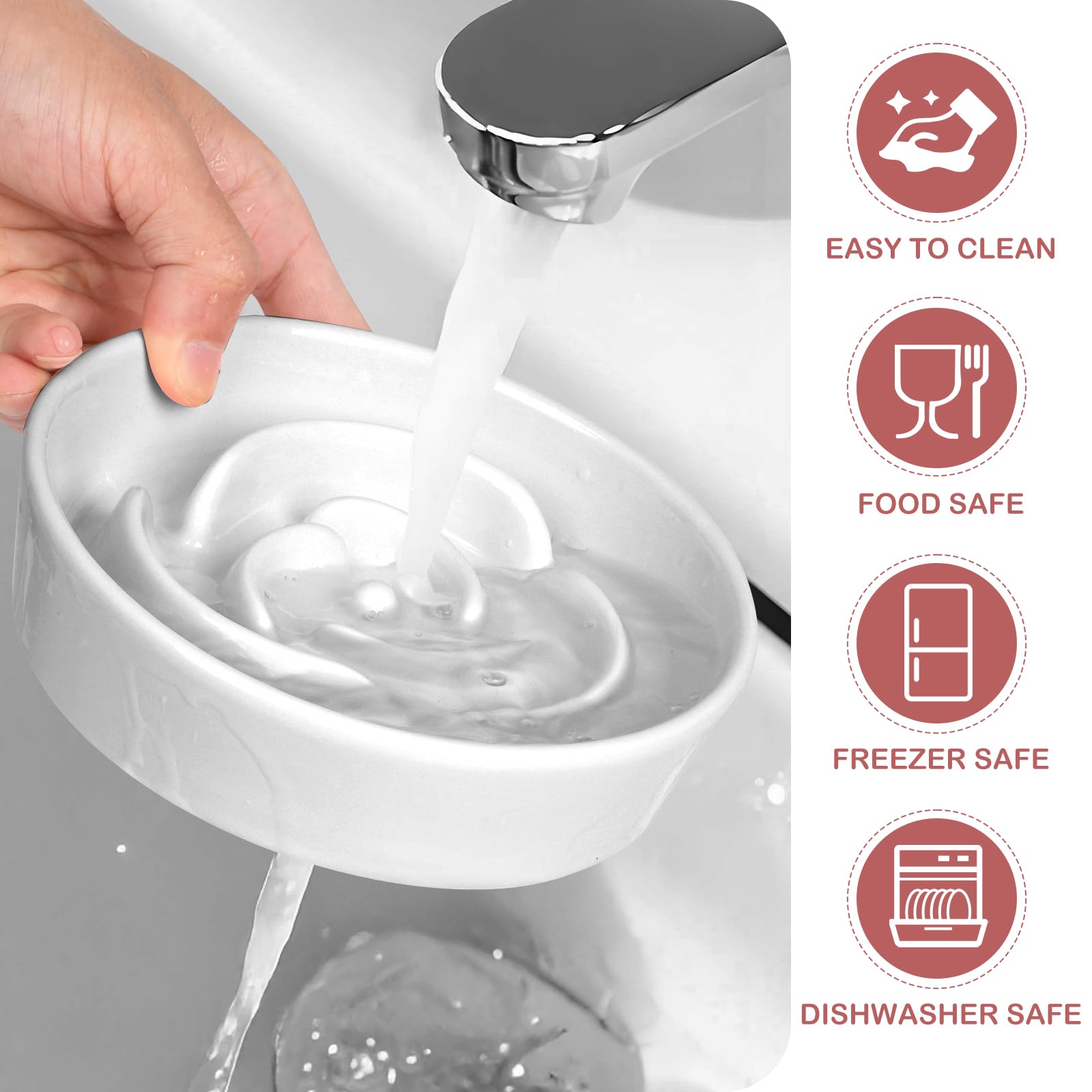 TRUVIC Ceramic Slow Feeder Dog Bowls, 1.5 Cup Puzzle Slow Feeder Bowls for Fast Eaters, Ceramic Dog Food Dish no Black Chin, Puz