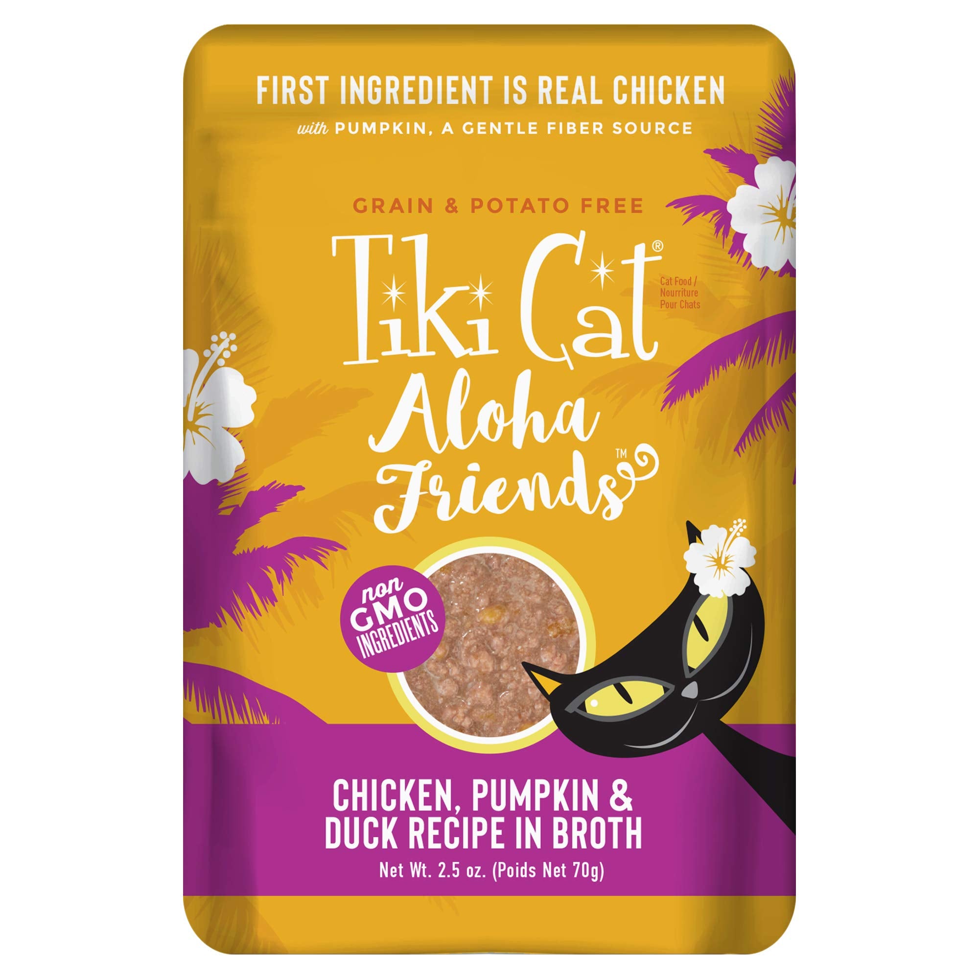 Tiki Cat Aloha Friends, Chicken, Pumpkin & Duck, Grain-Free & High Moisture, Wet Cat Food for All Life Stages 2.5 oz. Pouch (Pac