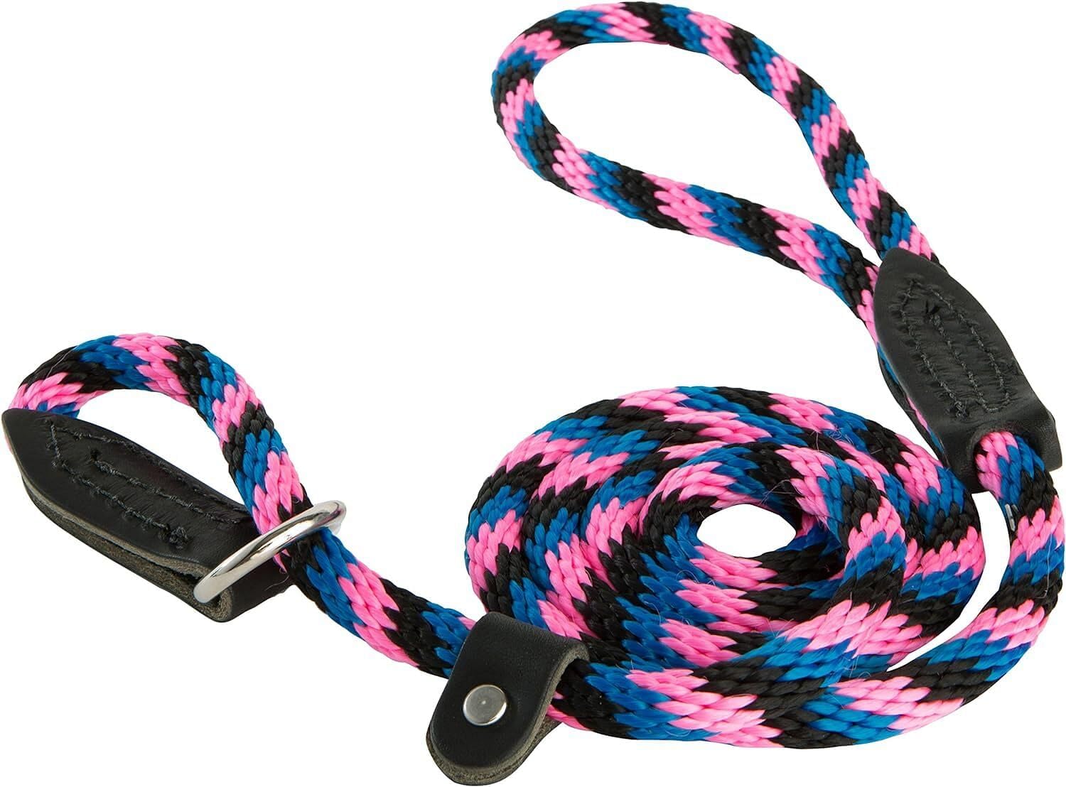Omnipet British Rope Slip Lead For Dogs, 6', Black/Hot Pink/Blue