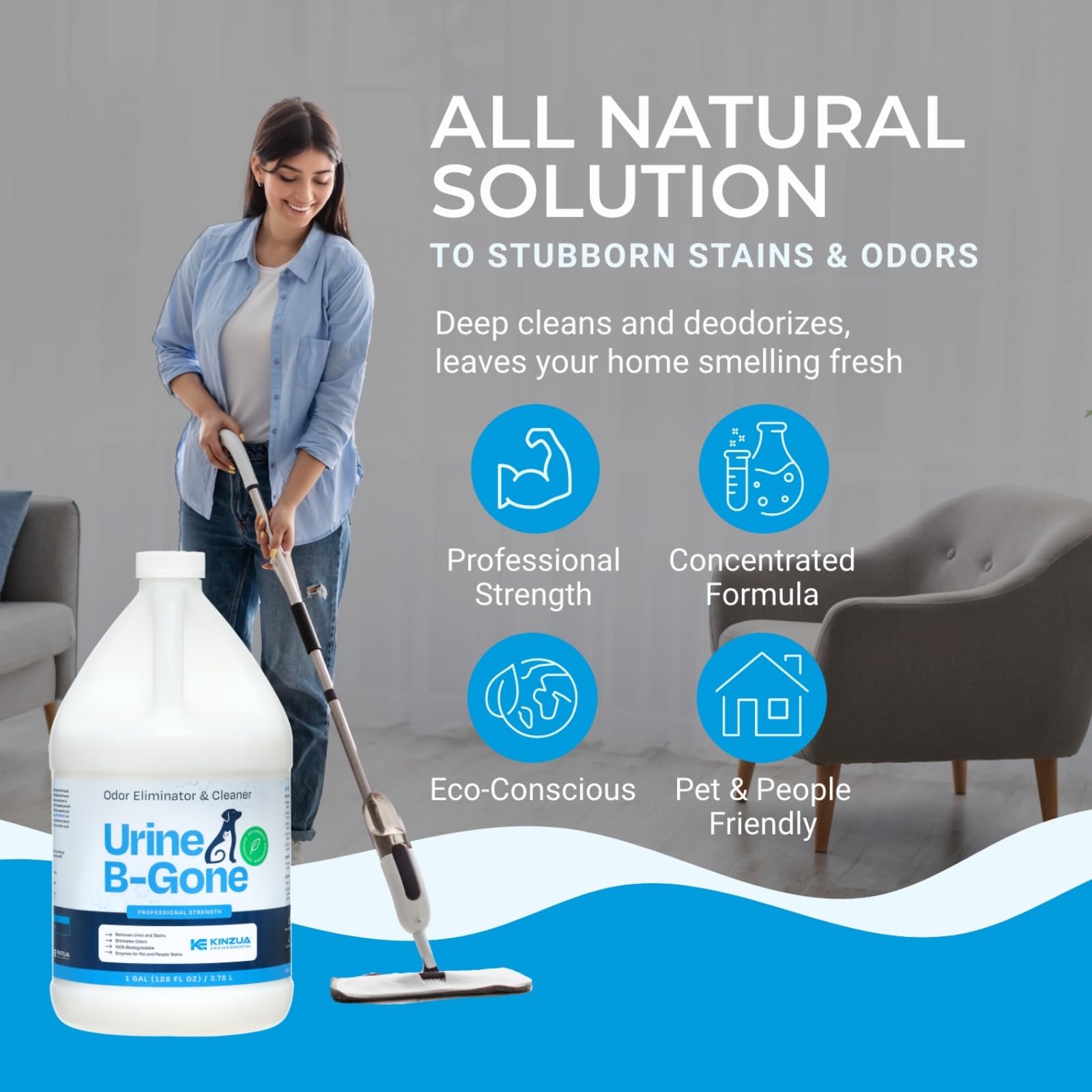 Urine-B-Gone Professional Urine Enzyme Odor Eliminator, 128 Fl Oz, Model KE-189UBG-1, Effectively Eliminates Stains and Odors