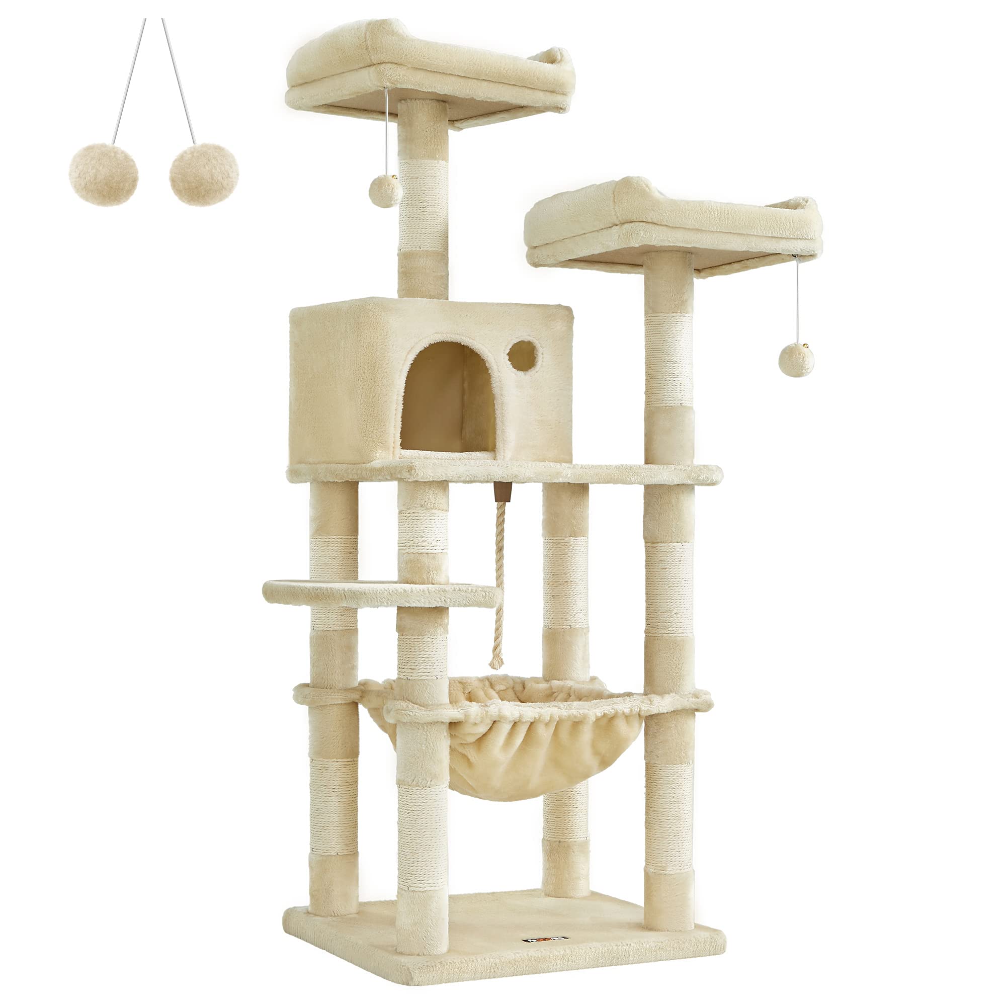 Feandrea Cat Tree, 56.3-Inch Cat Tower for Indoor Cats, Multi-Level Cat Condo with 11 Scratching Posts, 2 Perches, Cave, Hammock
