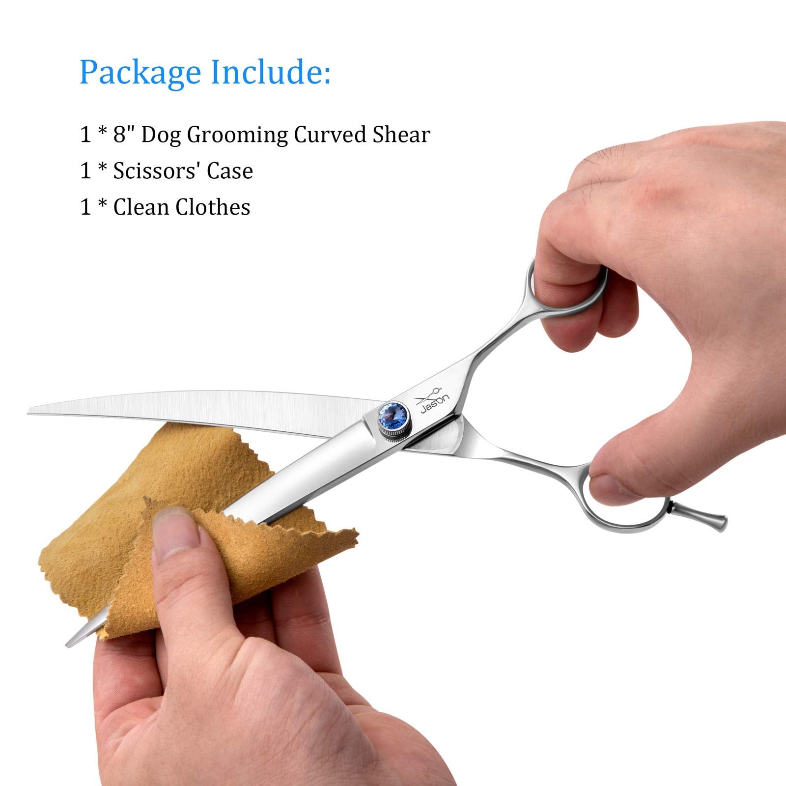 8' Curved Dog Grooming Scissors Ergonomic Pets Cats Trimming Shears With Offset Handle And A Jewelled Screw For Right Handed Groomers Long Sharp Comfortable Light-Weight