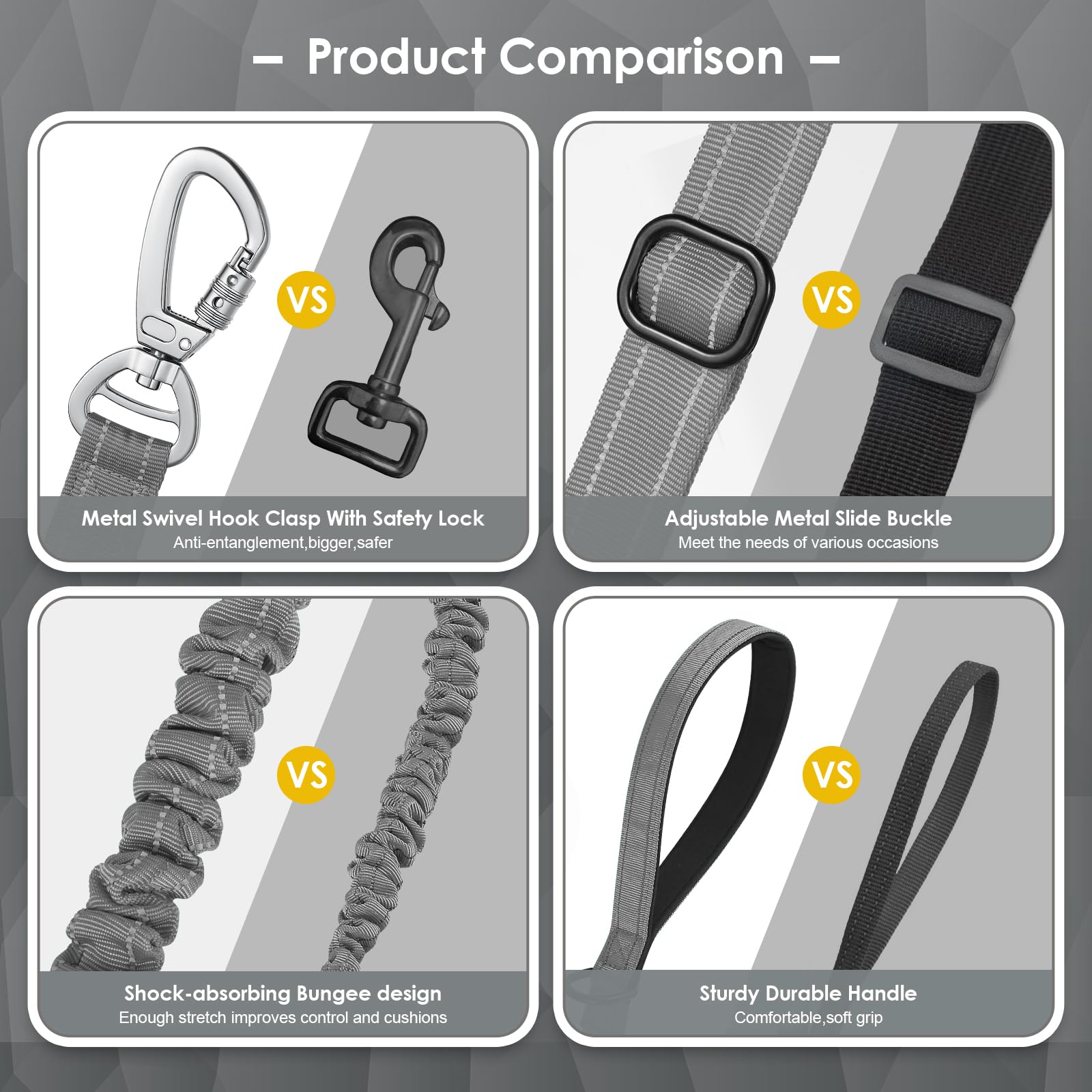 Aubell Tactical Dog Leash Heavy Duty,4-6Ft Reflective Strong No Pull Bungee Leash For Small Dogs With Comfortable Padded Double