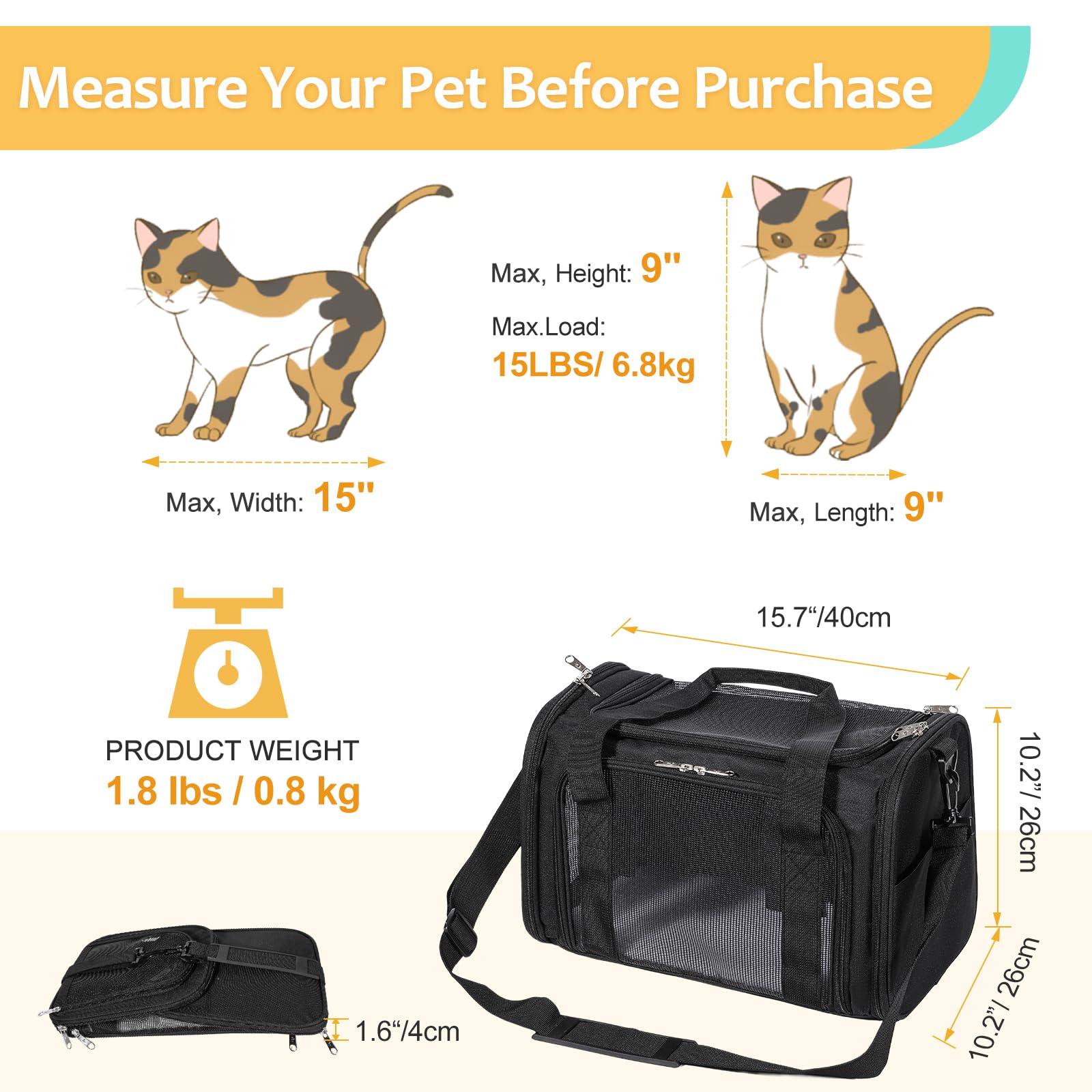 Discala Cat Dog Carrier Up To 15 Lbs Tsa Airline Approved Pet Carrier For Small Medium Cats Puppies Dog Carriers For Small Dogs