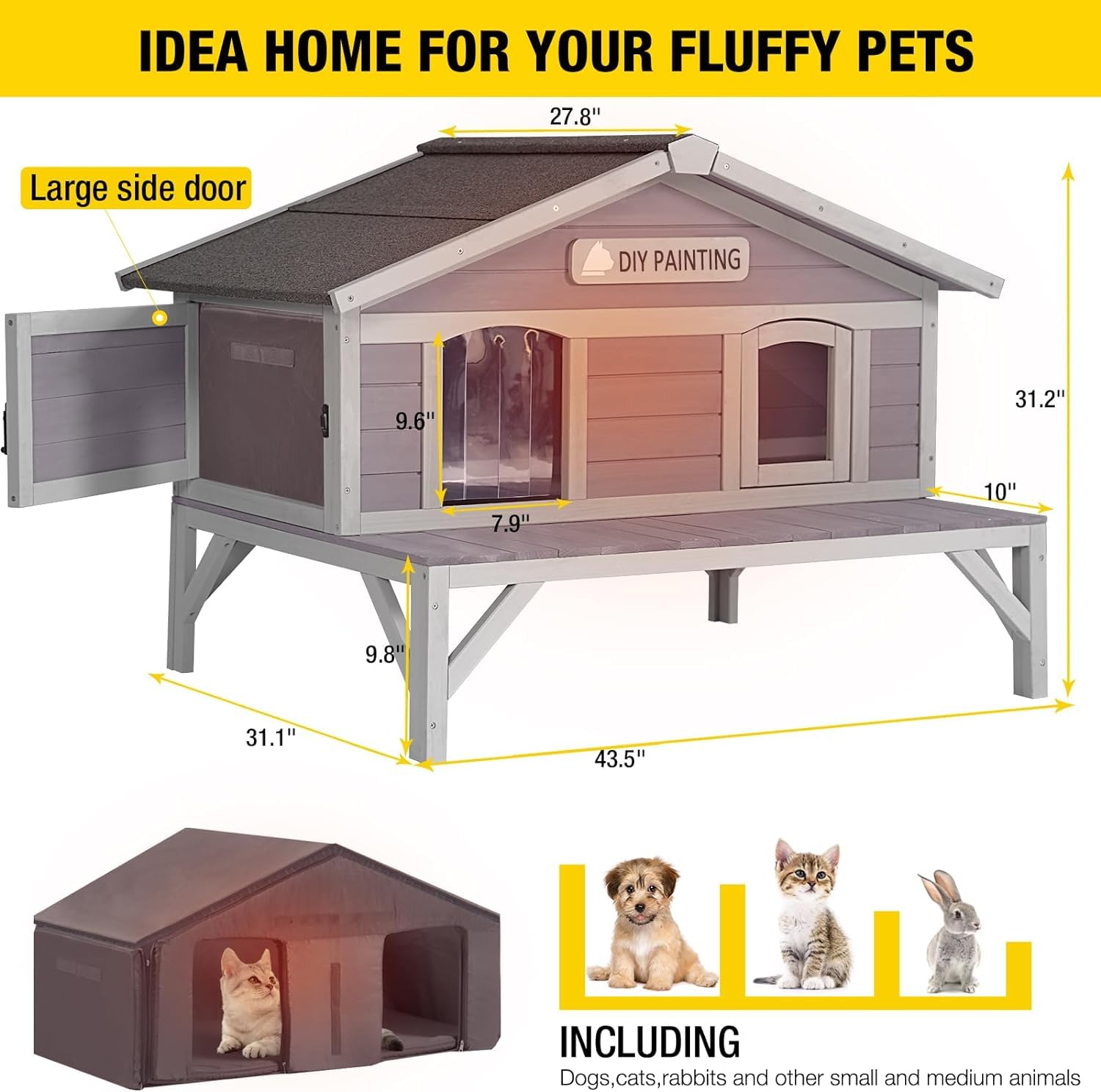 Aivituvin Outdoor Cat House 100% Insulated Feral Kitty Shelter With Liner Weatherproof For Winter,Extra Large Room