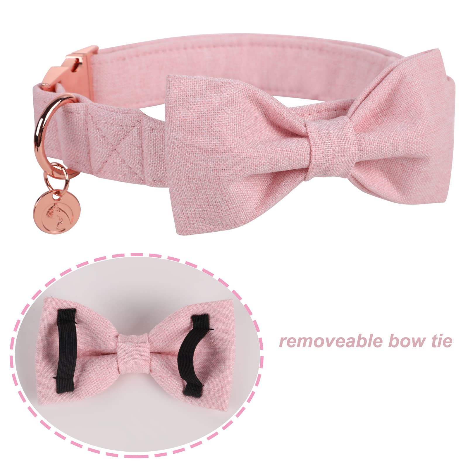 Dogwong Cotton Dog Collar With Bow, Pink Pet Collar Durable Adjustable Puppy Collar For Small Medium Large Dogs