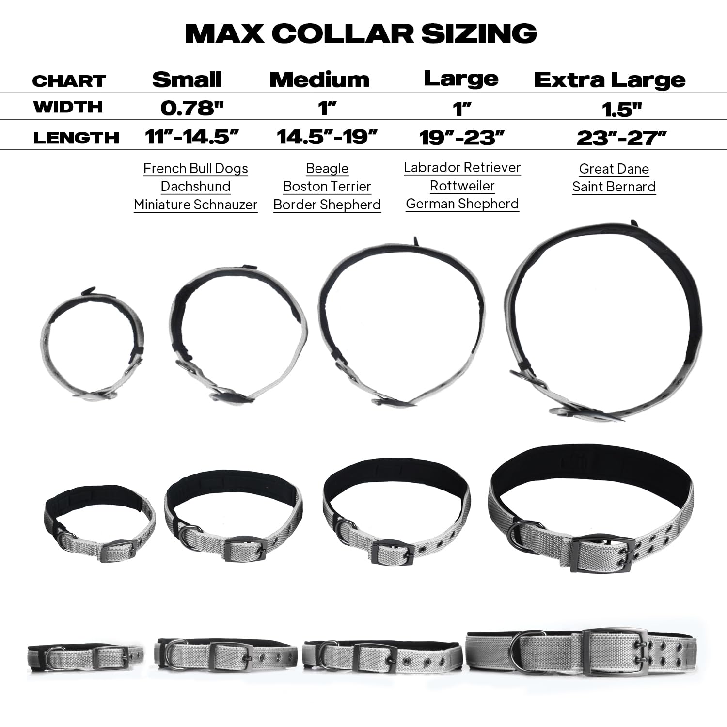 Petifine Neoprene Padded Dog Collar, Heavy Duty Comfort Dog Collar With Durable Metal Buckle, Reflective Adjustable Belt Buckle Dog Collars For Small Medium Large Dogs(11?14.5? Grey)