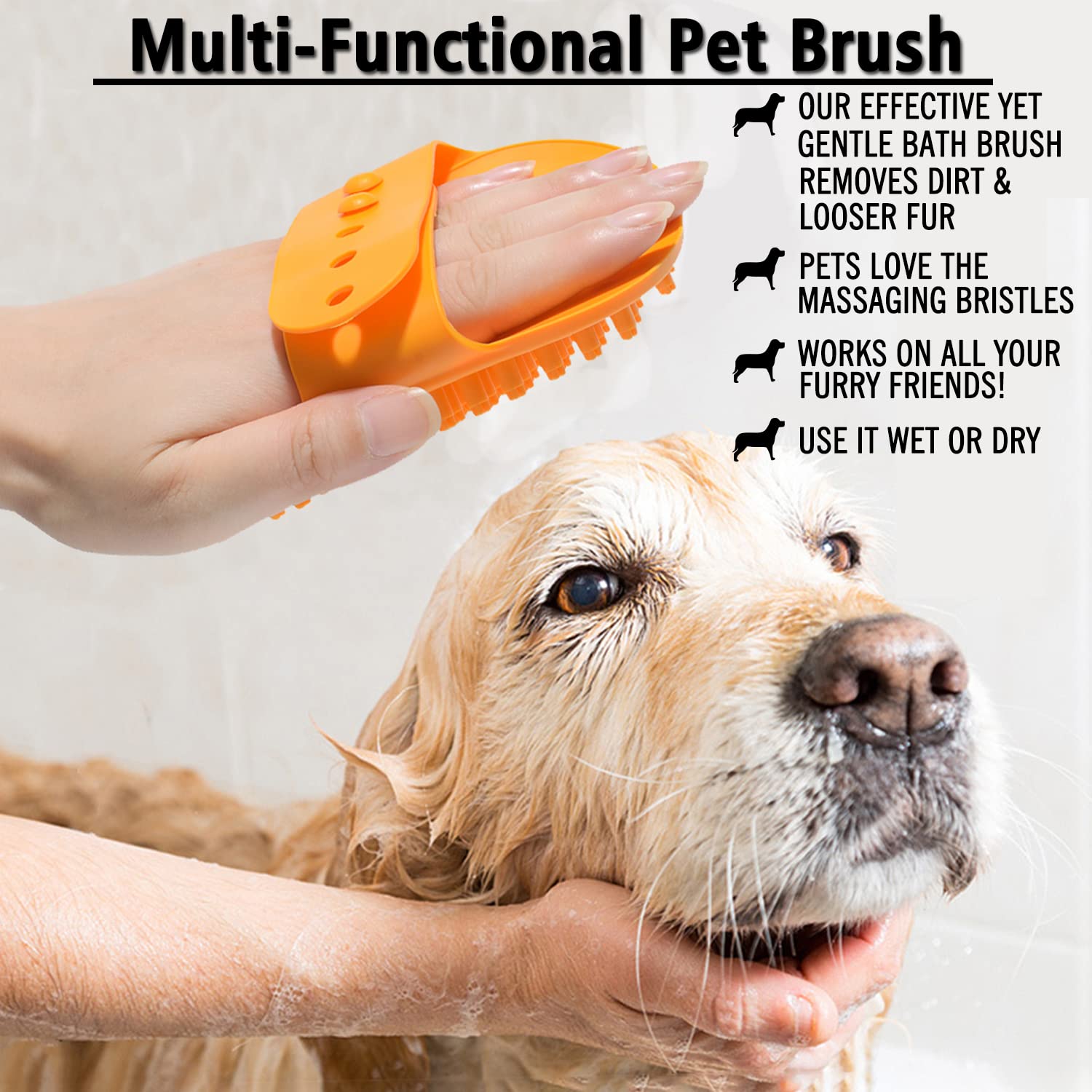 Kwispel Dog Bath Brush Set - 2 Pcs Rubber Grooming And Shedding Brush For Short And Long Haired Dogs, Cats With Adjustable Handle - Perfect For Washing, Shampooing, And Bathing