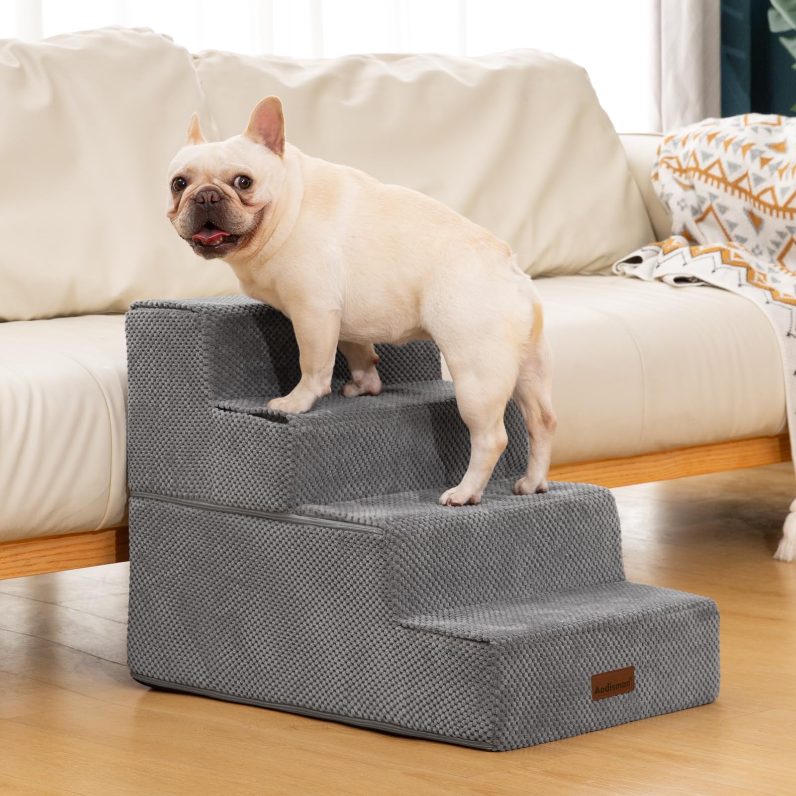 Aodisman Dog Stairs for Bed 18.5 H, 4-Step Dog Steps for Small Dogs and Cats, Indoor Non-Slip Balanced Pet Stairs are Suitable f