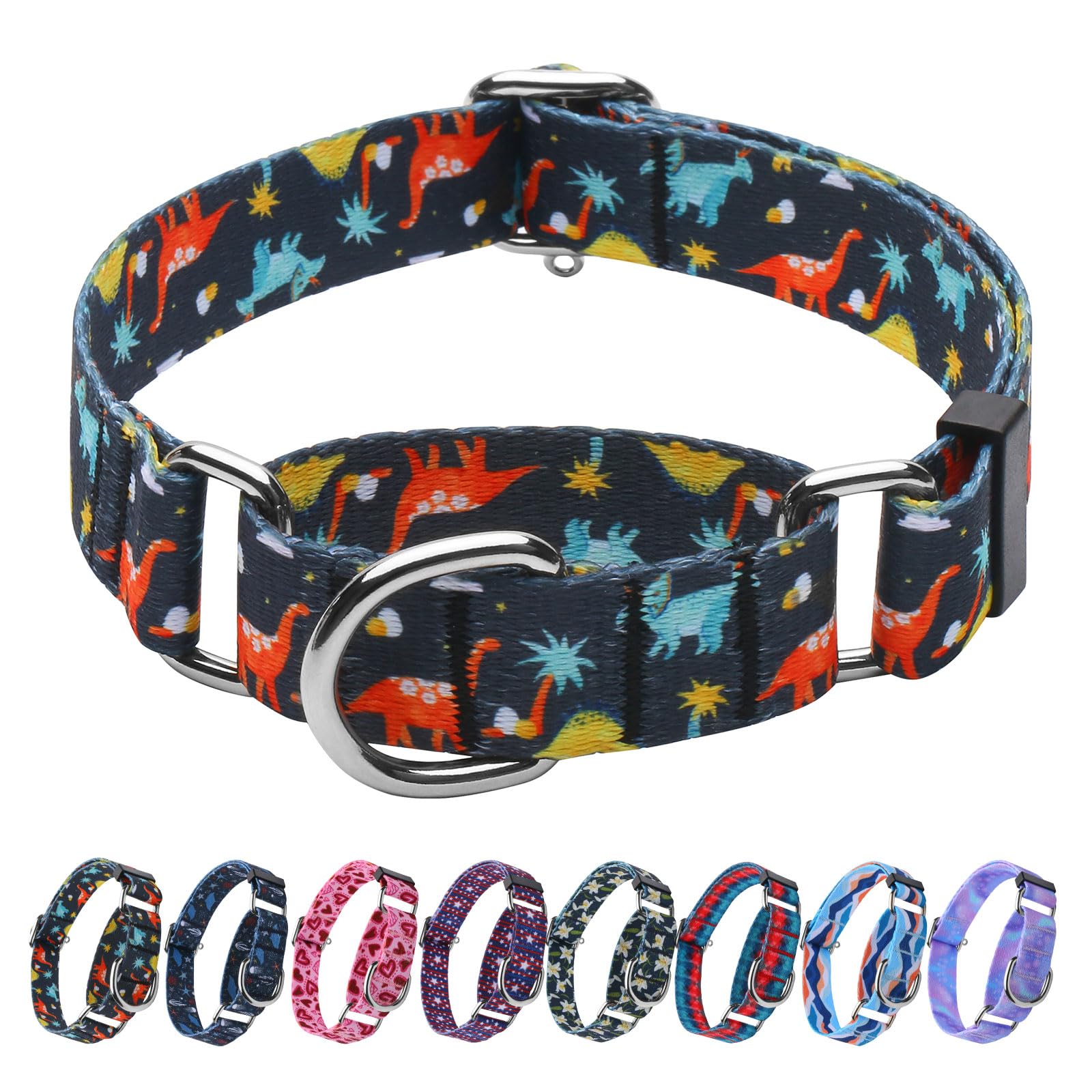 Hikiko Martingale Collar For Dogs With No Buckle Boy Male No Pull Dog Collars For Large Dogs,Dinosaur,L