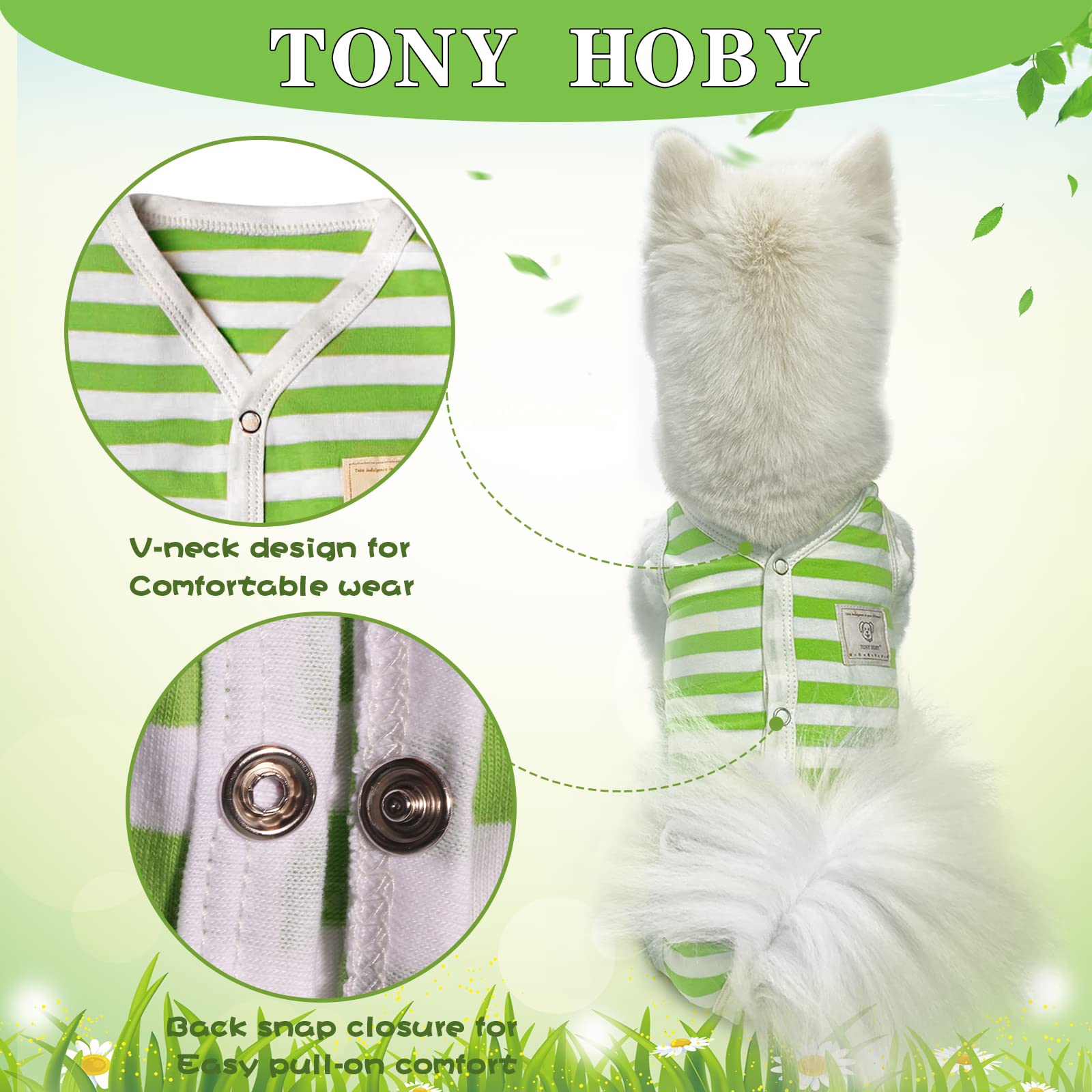 Tony Hoby Dog Summer Sleeveless Pajamas, Dog Jumpsuit With Stripes (White&Green, Xl)
