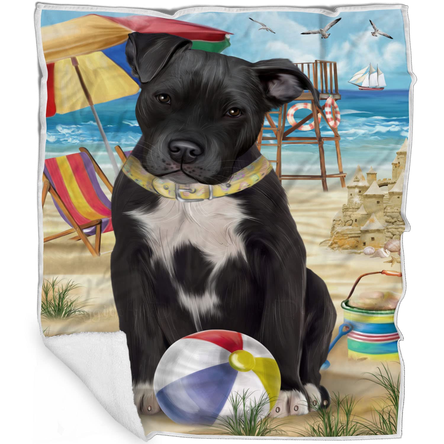 Pet Friendly Beach Pitbull Dog Blanket  Lightweight Super Soft Cozy and Durable Bed Blanket  Animal Theme Fuzzy Blanket for So
