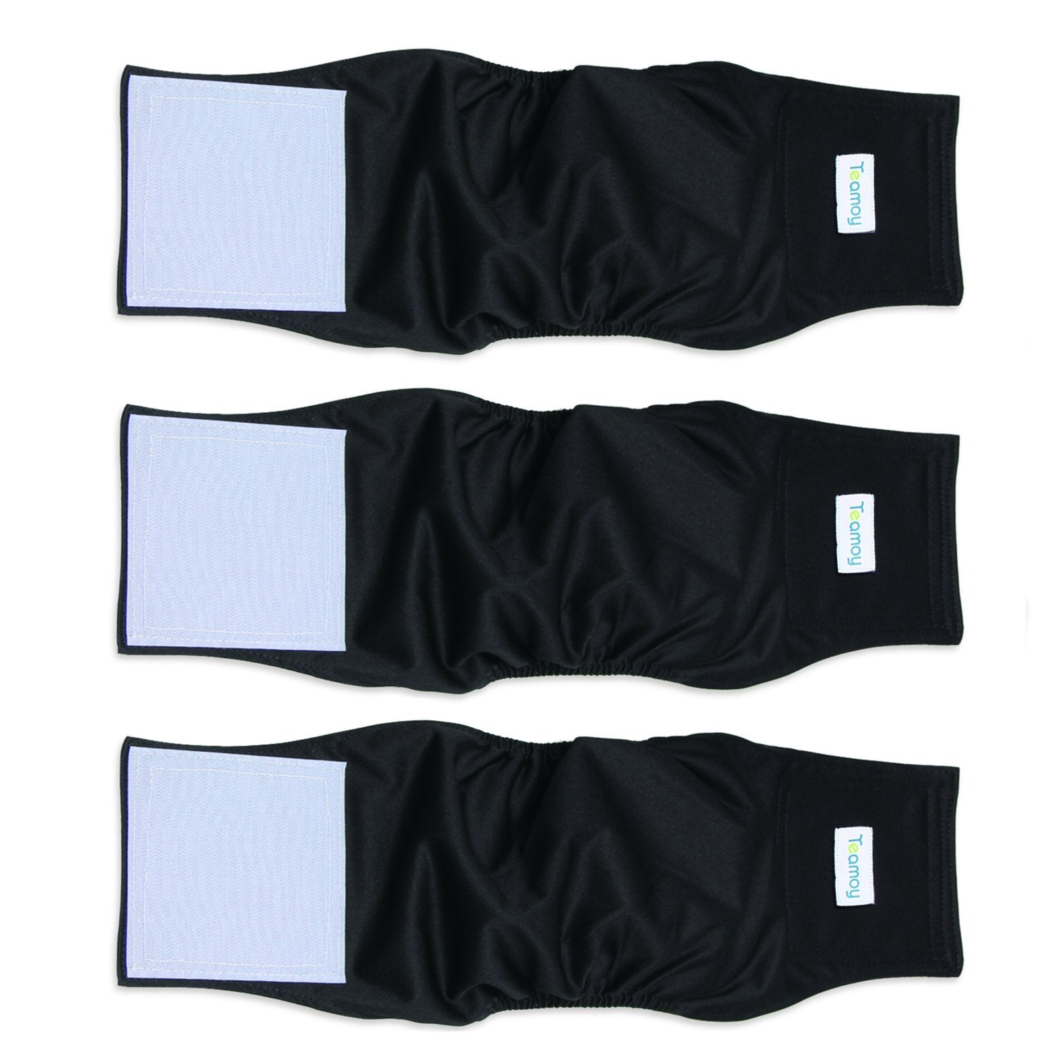 Teamoy 3 Pack Male Dog Diaper Wrap, Washable Puppy Belly Bands, Super-Absorbent and Comfortable(L2,20-24'' Waist, Black)