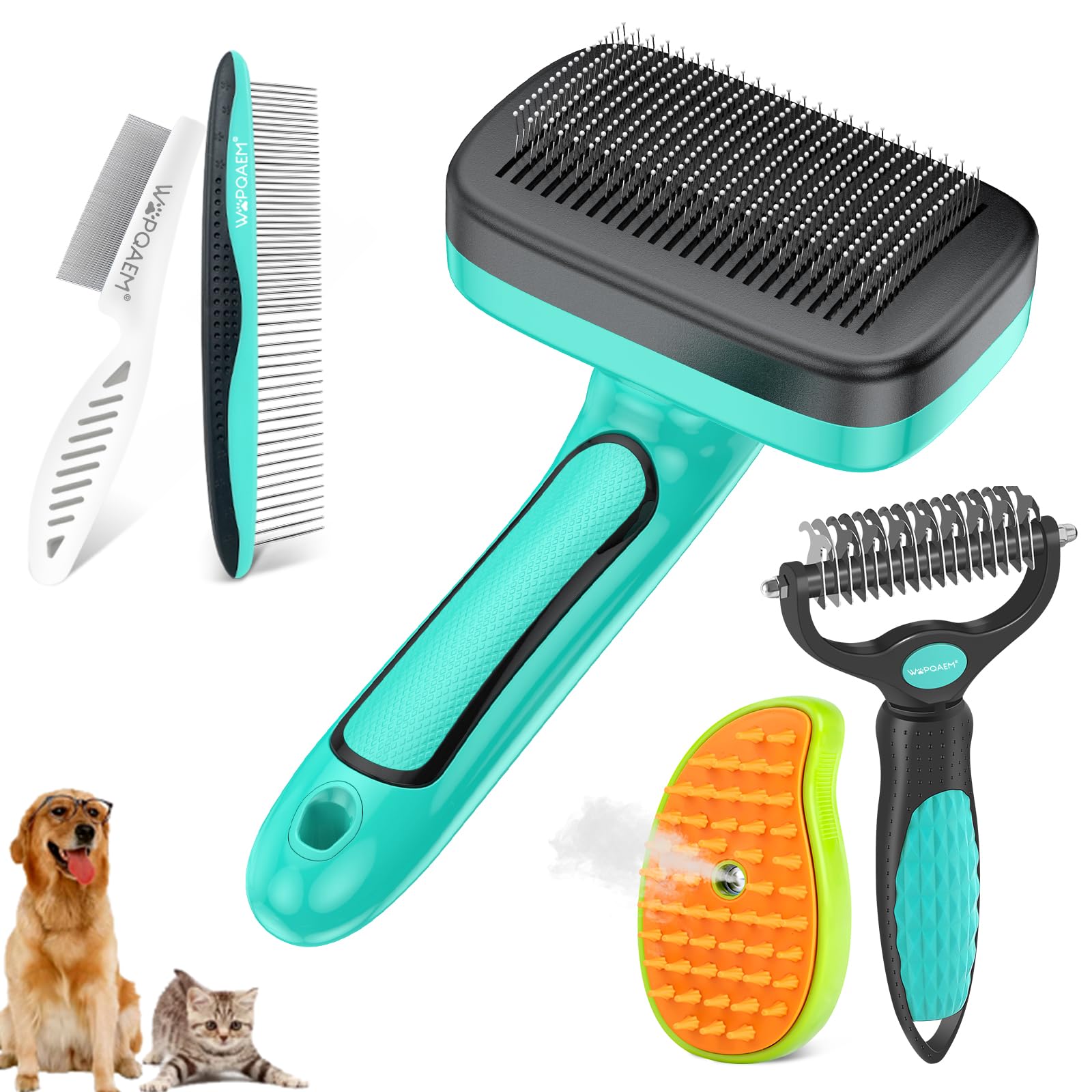 Wopqaem Dog Brush For Shedding Short Long Haired Cats, 5 In 1 Pet Grooming Kit For Small Medium & Large Animals. Removes Loose F