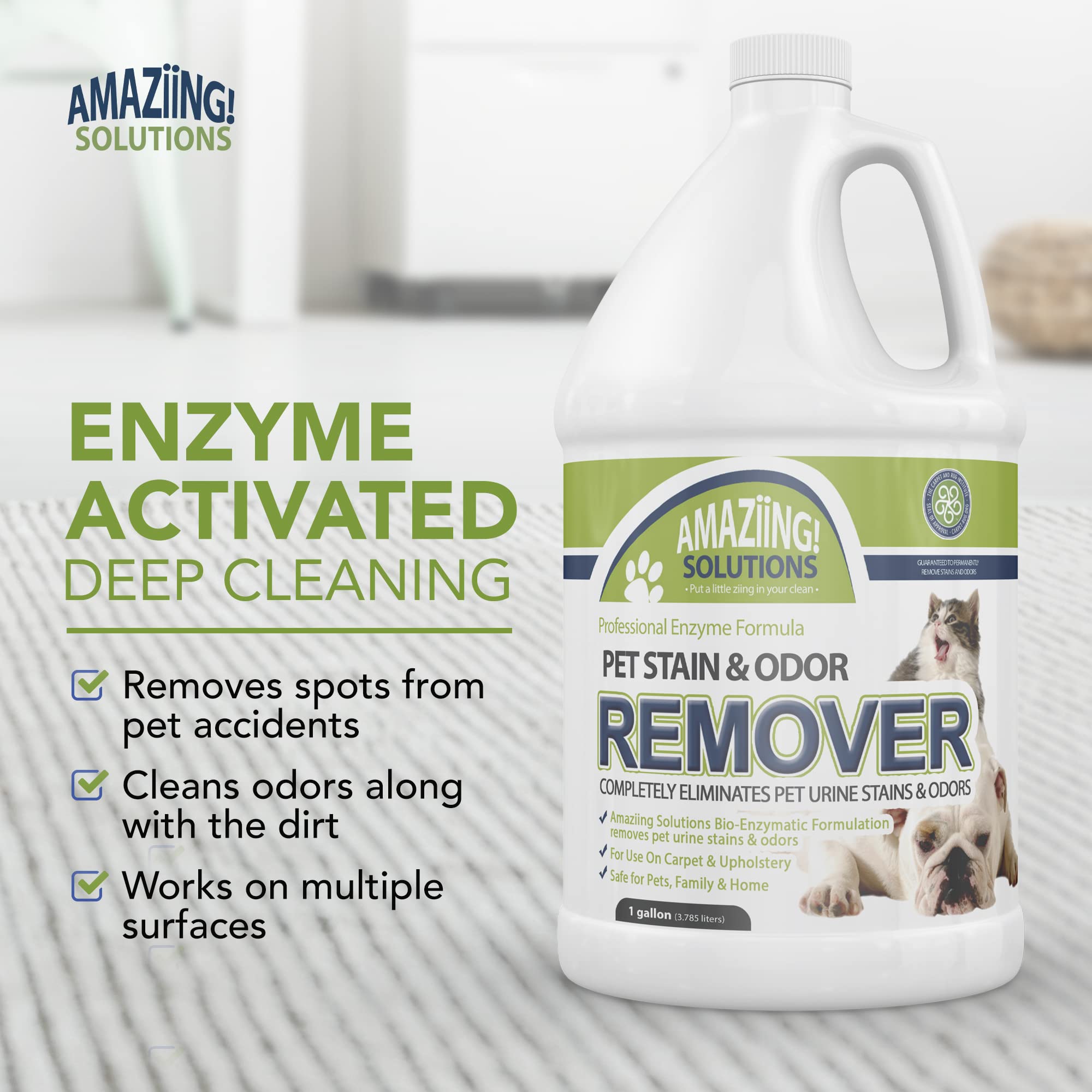 Amaziing Solutions Pet Stain And Odor Remover - Enzyme Cleaner, Pet Urine Odor Eliminator Refill - Floor & Carpet Cleaner, Pet Deodorizers For Home, Fabric Freshener W/Fresh, Clean Scent, 1 Gallon