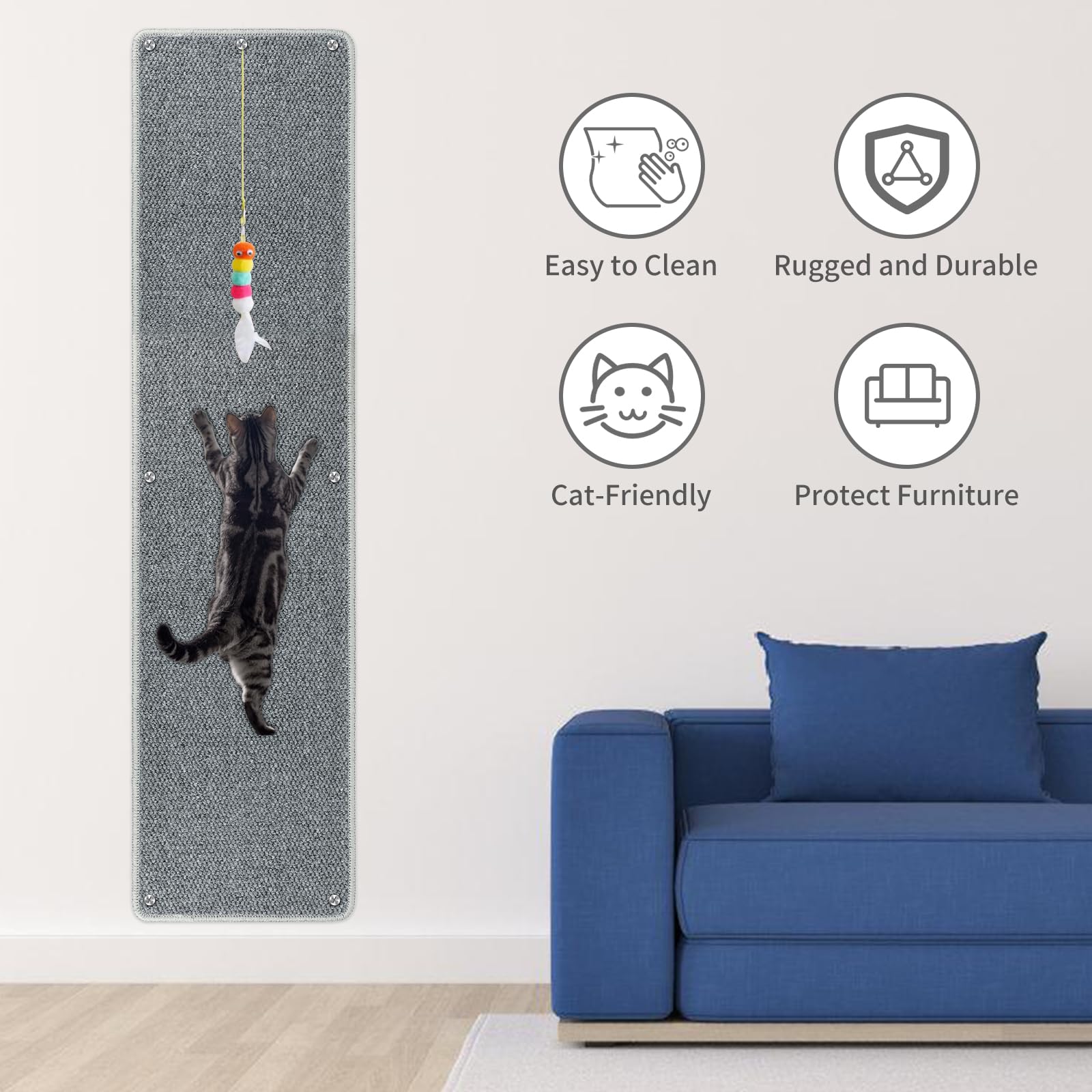 71'' X 15.8'' Thickened Cat Wall Climbing Carpet, Extra Large Cat Wall Scratcher Mat Tall Durable Wall Mounted Climbing Cat Scra