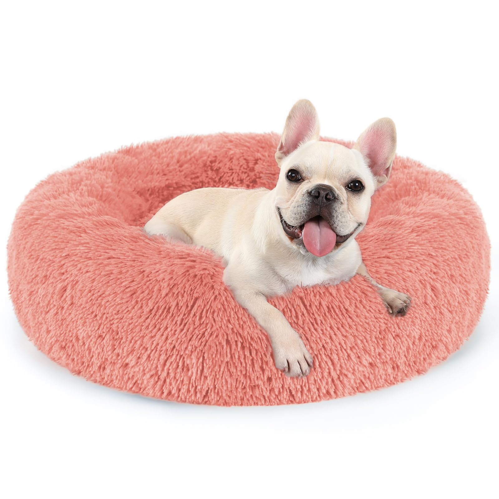 Rabbitgoo Calming Dog Bed For Small Medium, 27 Inches Pet Bed Machine Washable, Non-Slip Round Fluffy Plush Faux Fur, Soft Donut