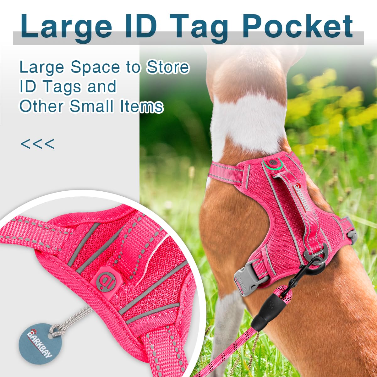 BARKBAY No Pull Dog Harness - Heavy Duty, Reflective, Medium Size (Chest: 22.5-28"), Pink, Model MOEMOEYA