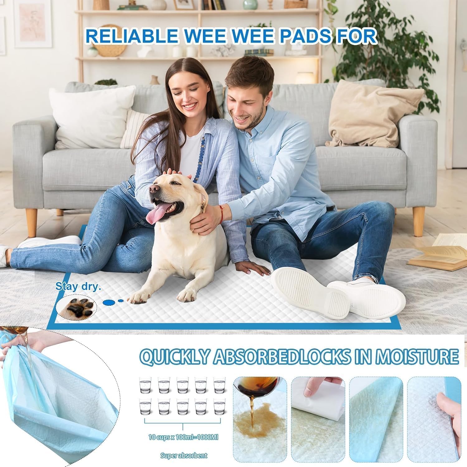 Xxxxl Puppy Pee Pads 35''X47'' 30 Count, Extra Large For Dogs, Leak-Proof & Super Absorbent, Thicken Disposable Potty Training P