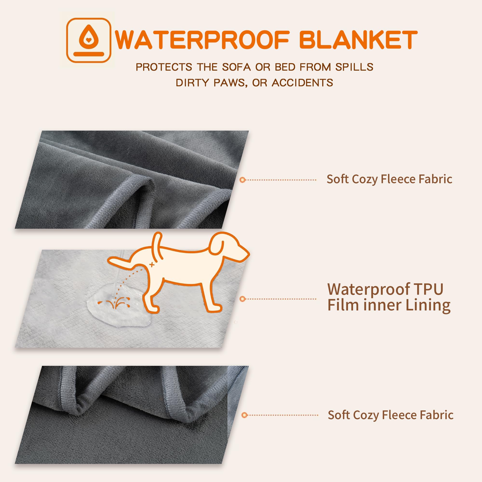 Capt.Snooze 50X60 Inch Dark Gray Pet Blanket For Medium/Large Dogs - Reversible Soft Fluffy Waterproof Flannel Dog Bed Blanket F