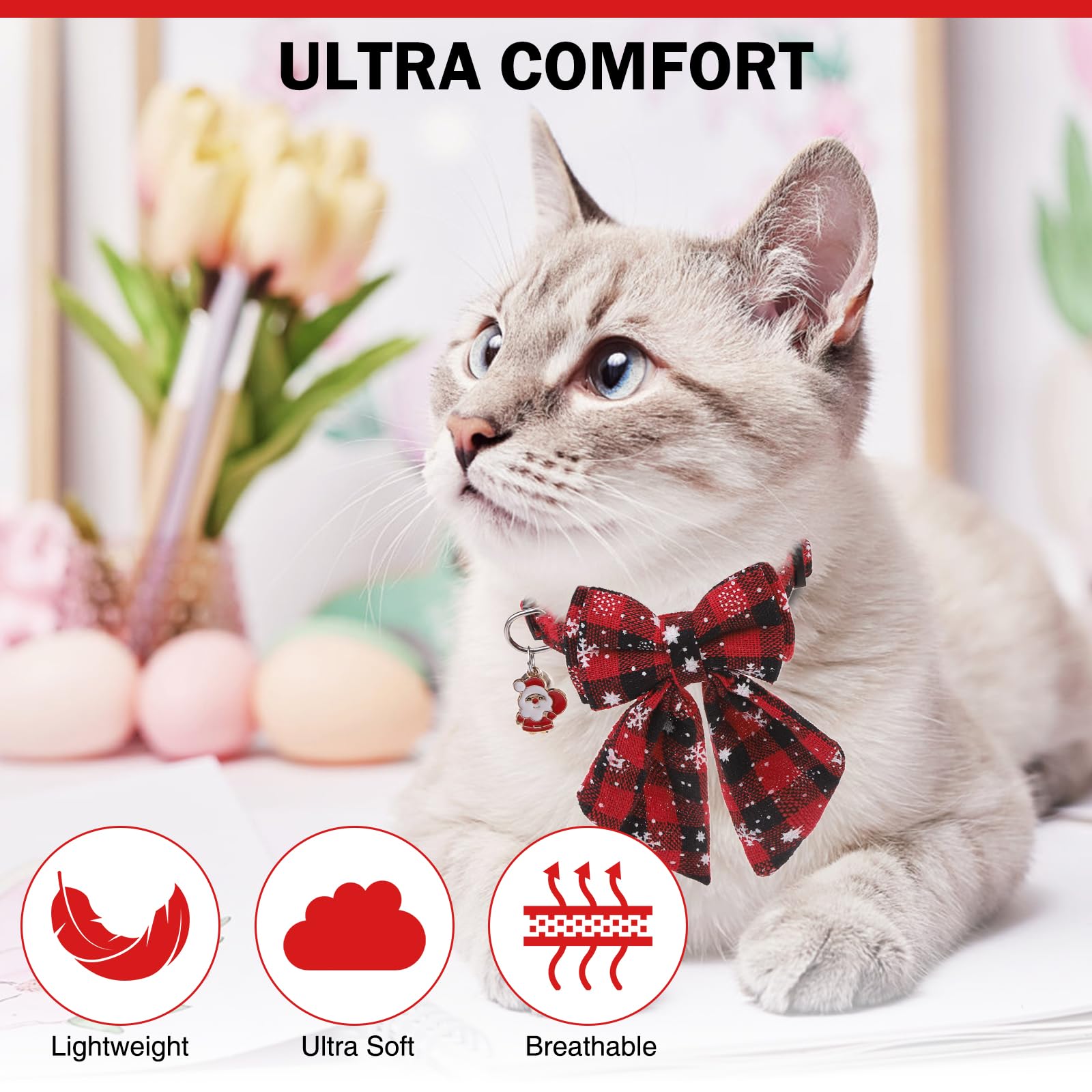 Dillybud Christmas Cat Collar With Bells & Cute Pendant - Breakaway With Removable Bow Tie For Girl Boy Cats, 2 Pack Holiday Kit