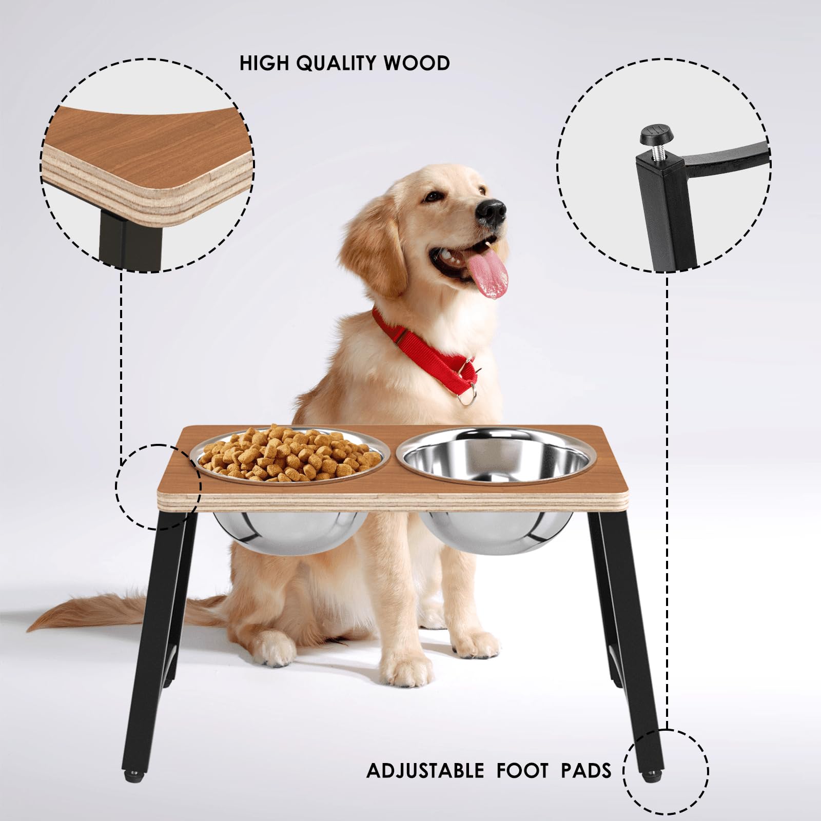 TIDANT Elevated Dog Bowls for Large Dogs with Spill Proof Mat, Raised Dog Bowl Stand with 2 Large Stainless Steel Bowls - 1700 M