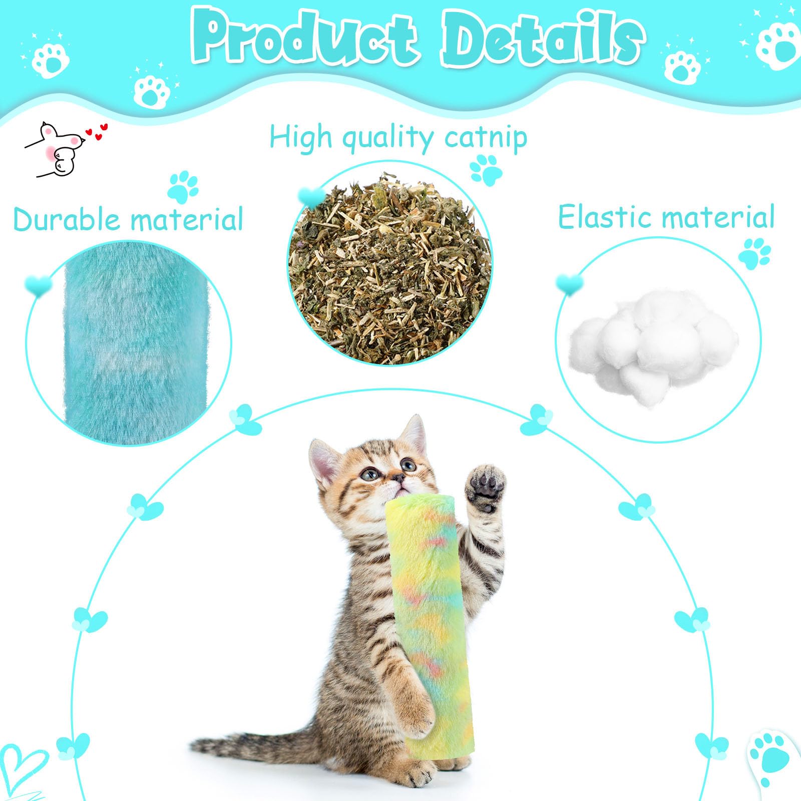 Civaner 6 Pcs 10.6 Inch Cat Catnip Toys Interactive Kitten Kicker Toy Soft Plush Cat Pillow Sticks Kitten Chasing Chewing Exerci