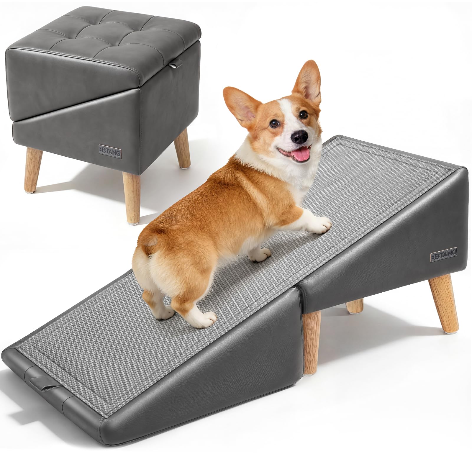 Dog Stairs for Small Dogs 16 H - Upgraded Non-Slip Dog Ramp for Bed and Couch, Foldable 2-in-1 Pet Ramp and Ottoman, Pet Stairs 