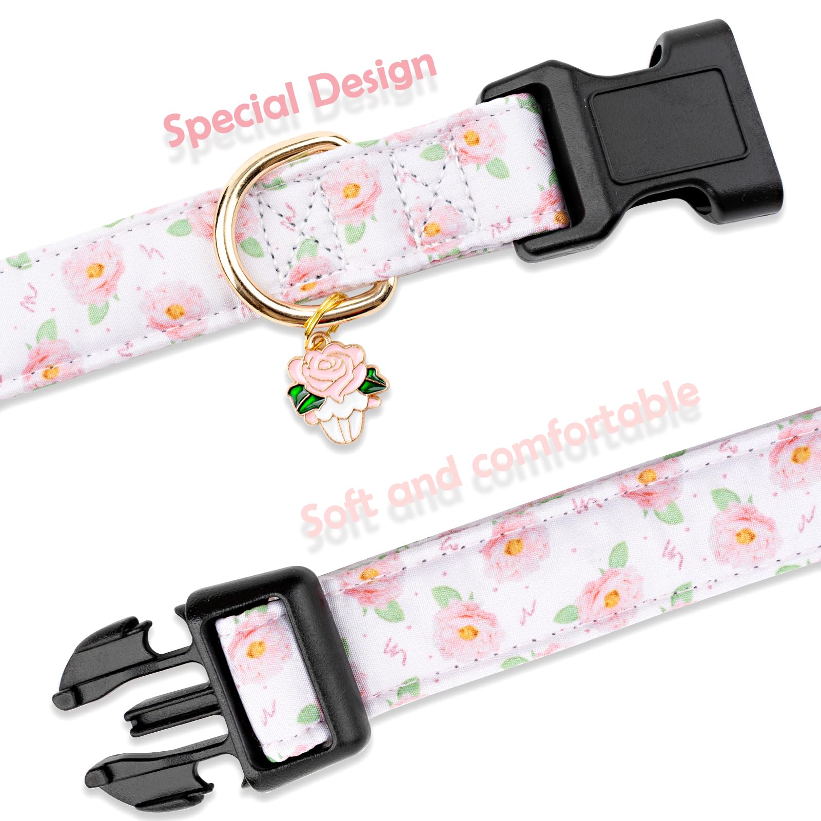 Faygarsle Floral Rose Patterned Cotton Dog Collar For Small, Medium, Large Boys Girls Dogs L