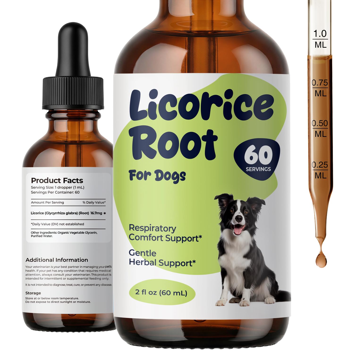 Licorice Root Drops for Dogs - Herbal Throat & Respiratory Comfort Support, Digestive Balance & Skin Wellness, Liquid Licorice R