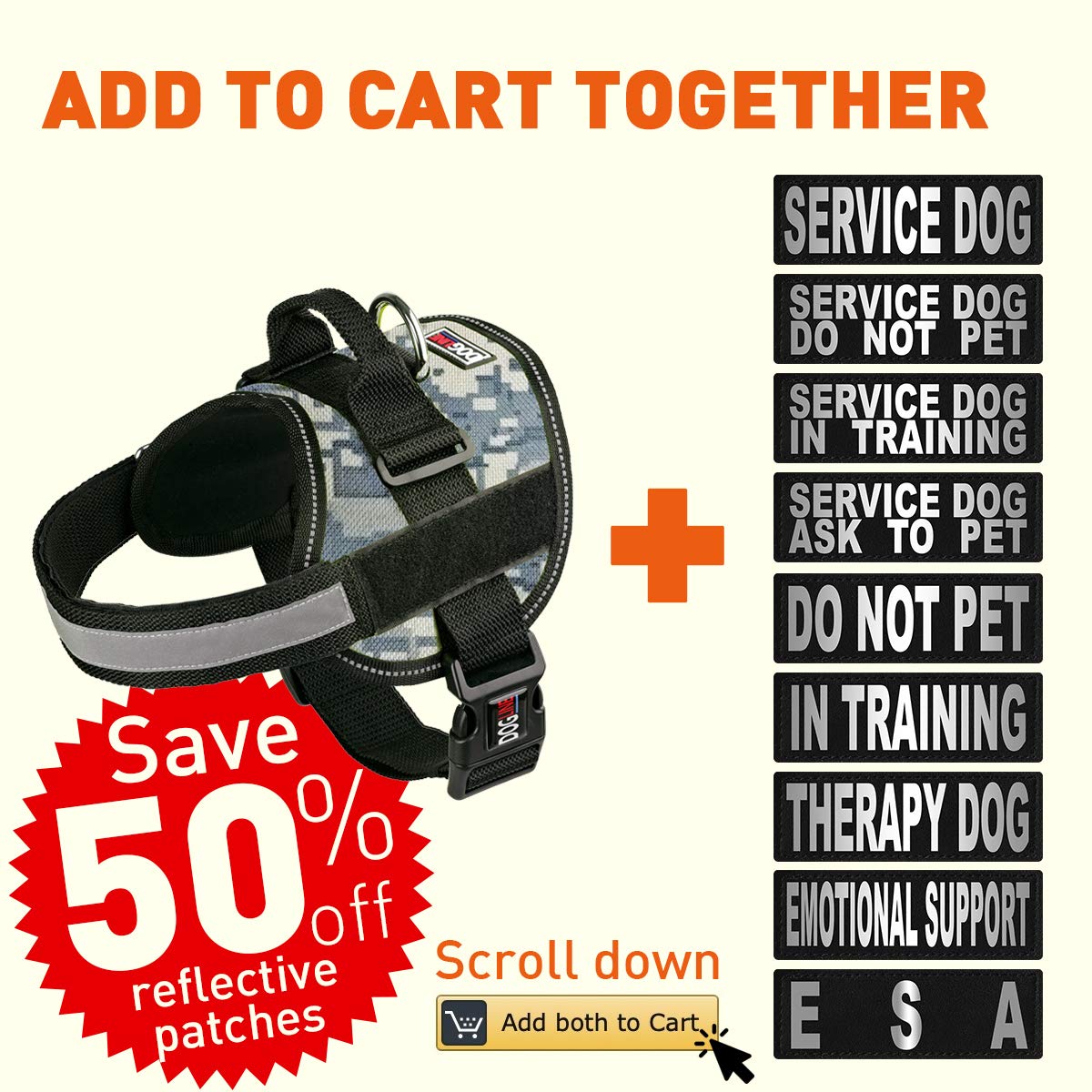 Dog Harness, Reflective No-Pull Adjustable Vest With Handle For Walking, Training, Service Breathable No - Choke Harness For Small, Medium Or Large Dogs Room For Patches Girth 22 To 30 In Urban Camo