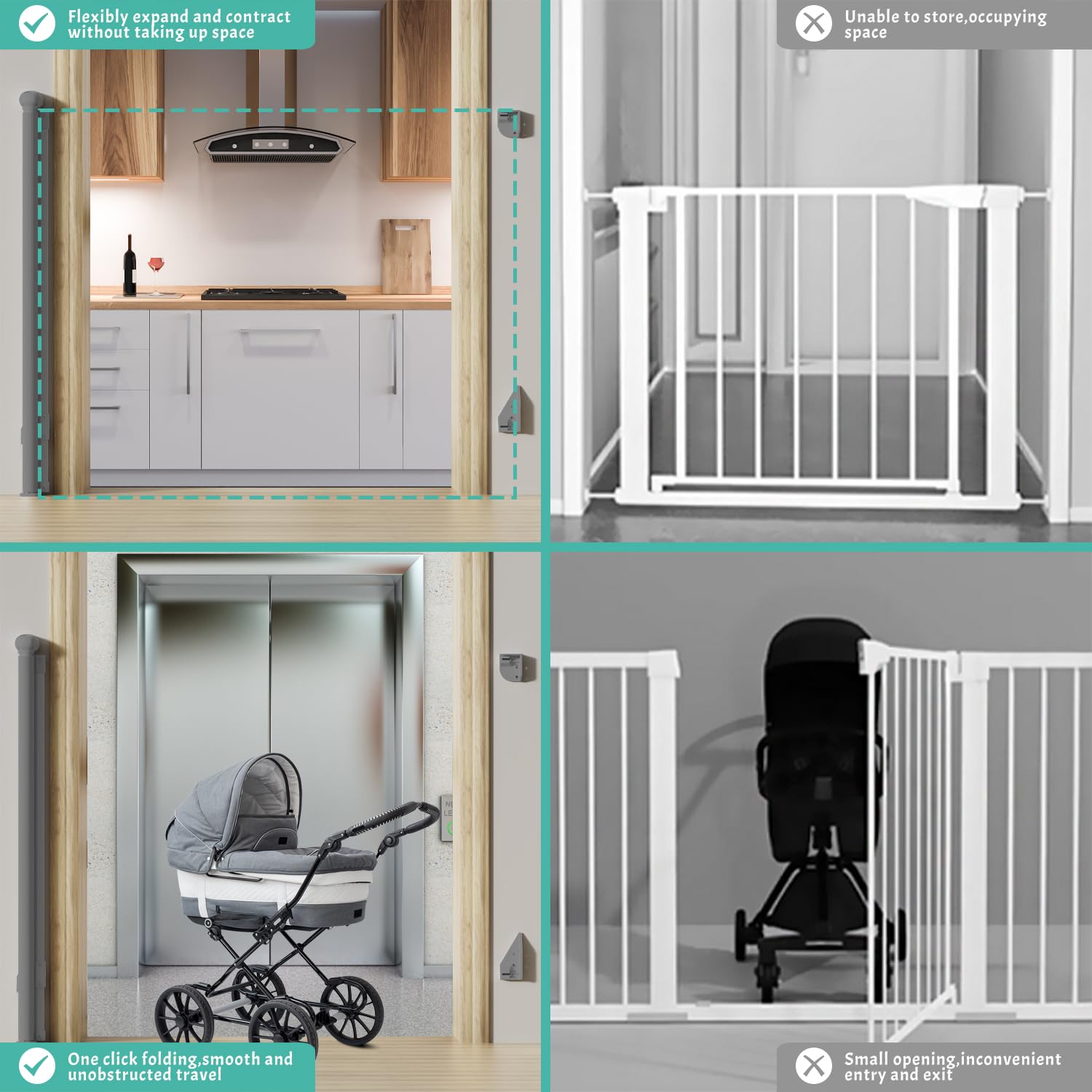 JSQBSECL Retractable Baby Gate, Pet Gate for Stairs, Mesh Dog Gate for Doorways, Safety Locking Gates for Baby Indoor, Stair Gat