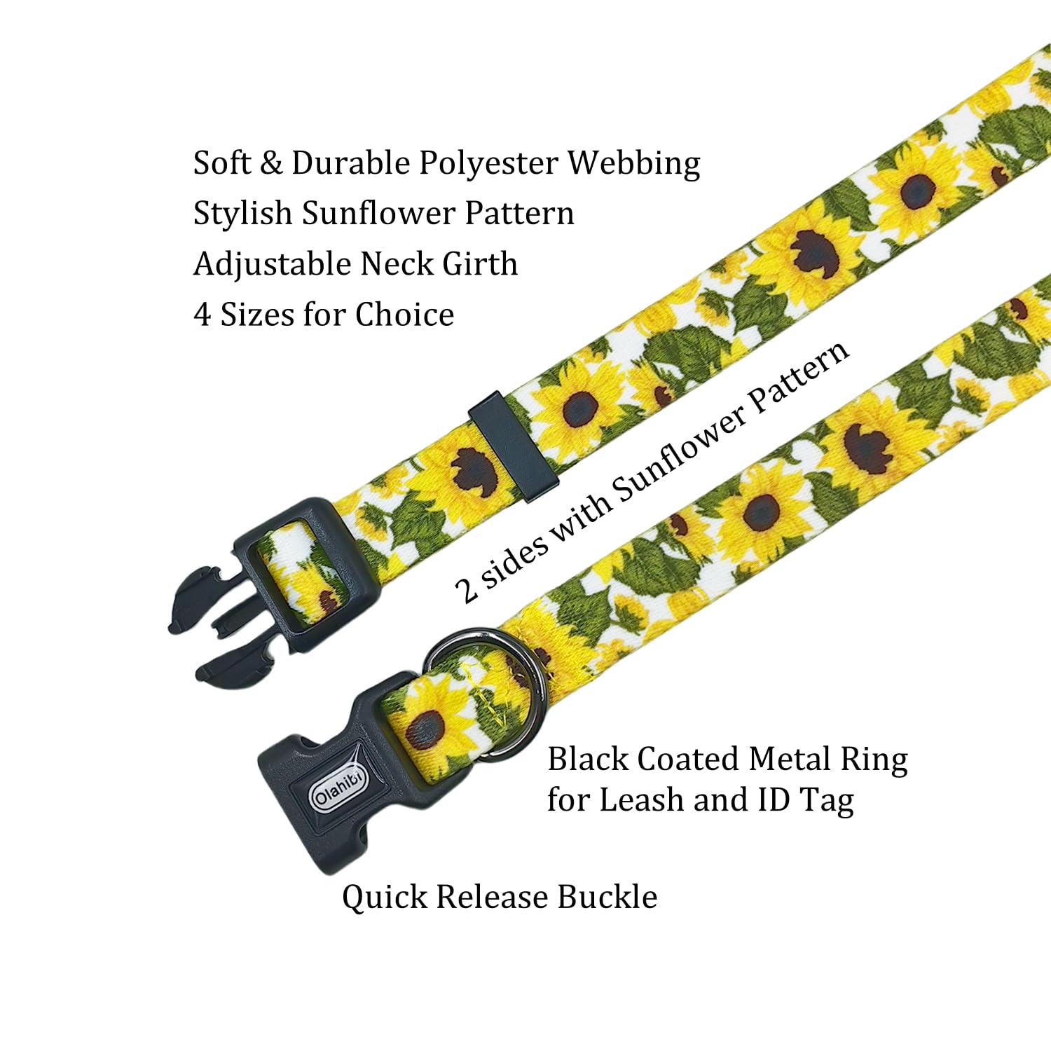 Olahibi Dog Collar Leash Set, Floral Pattern, 5Ft Matching Leash, Polyester Material, 4 For Small Medium Large Dogs.(Xs, Sunflow