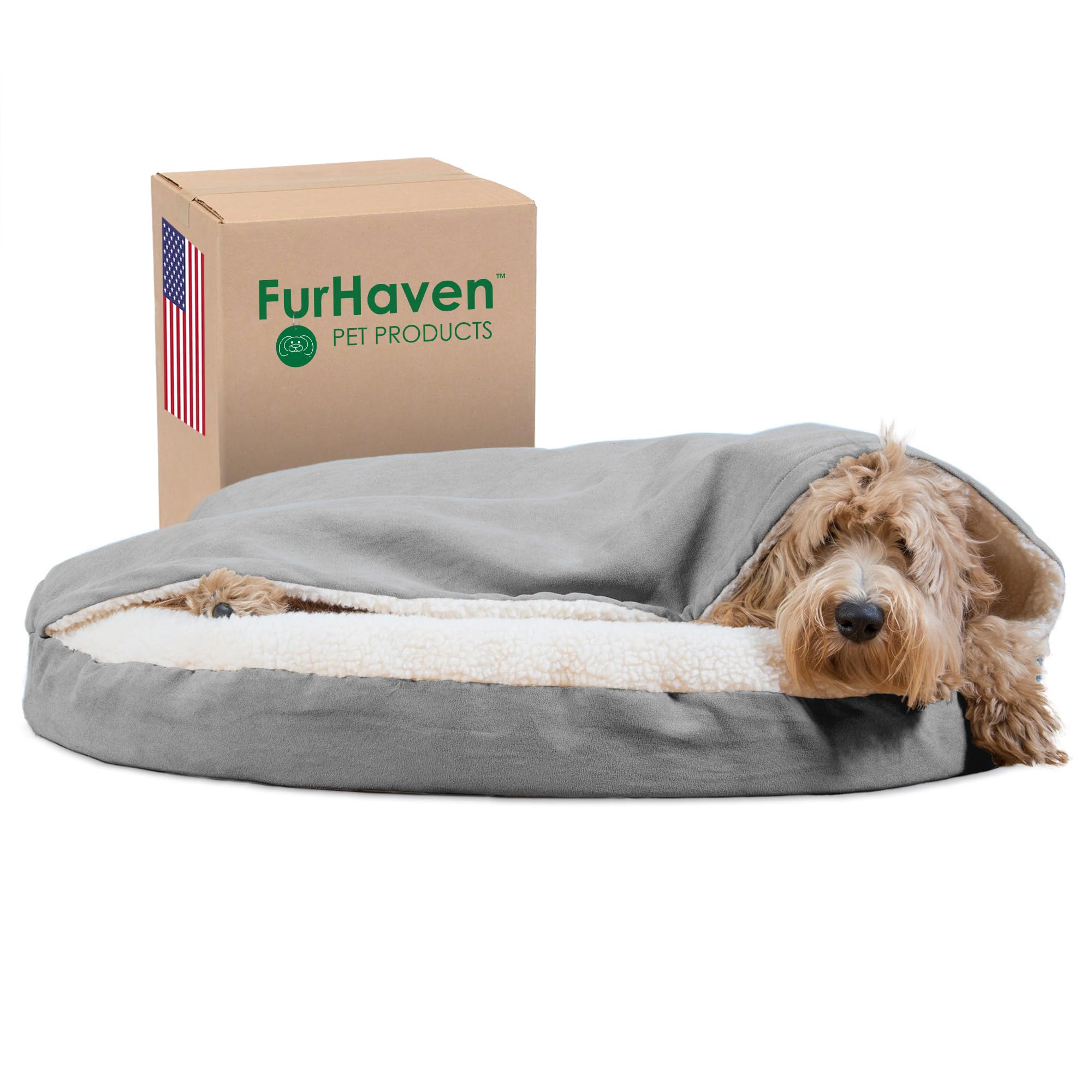 Furhaven 35 Round Orthopedic Dog Bed for Large/Medium Dogs w/ Removable Washable Cover, For Dogs Up to 50 lbs - Sherpa & Suede S