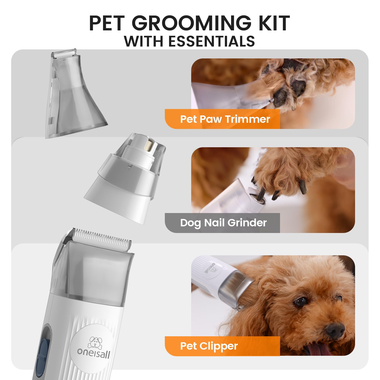 oneisall Dog Grooming Vacuum, Pet Grooming Vacuum with Clipper Nail Grinder, 1.5L Dust Cup Dog deshedding Vacuum Brush with 7 Pe