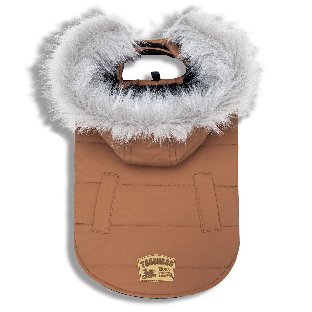 Touchdog 'Eskimo-Swag' Duck-Down Parka Dog Coat, Large, Brown